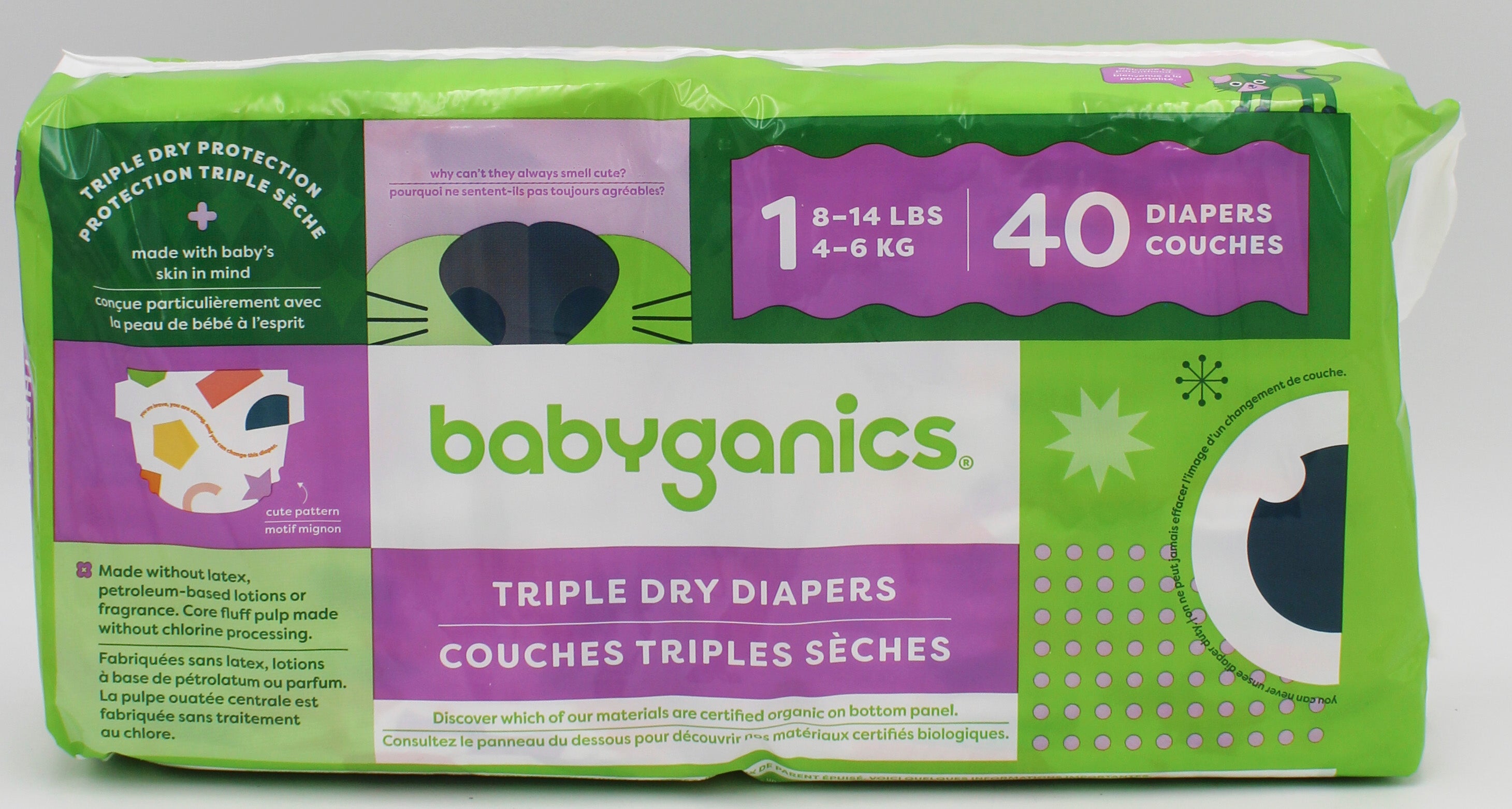 BABYGANICS BOX TRIPLE DRY DIAPERS 40ct SIZE 1 US