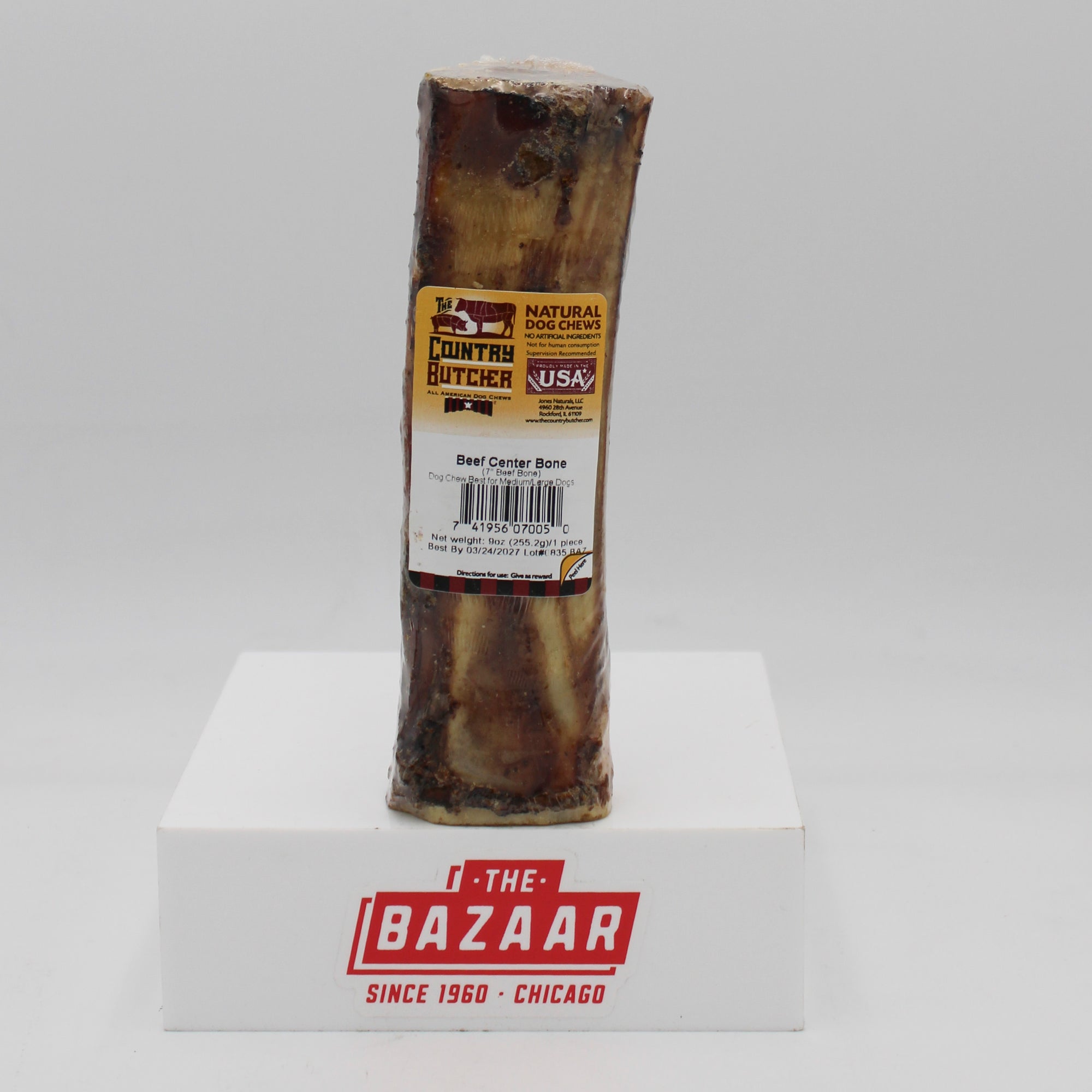 THE COUNTRY BUTCHER NATURAL DOG CHEWS CENTER BONE 7" 1CT  9ozBEEF  BB 3/24/27