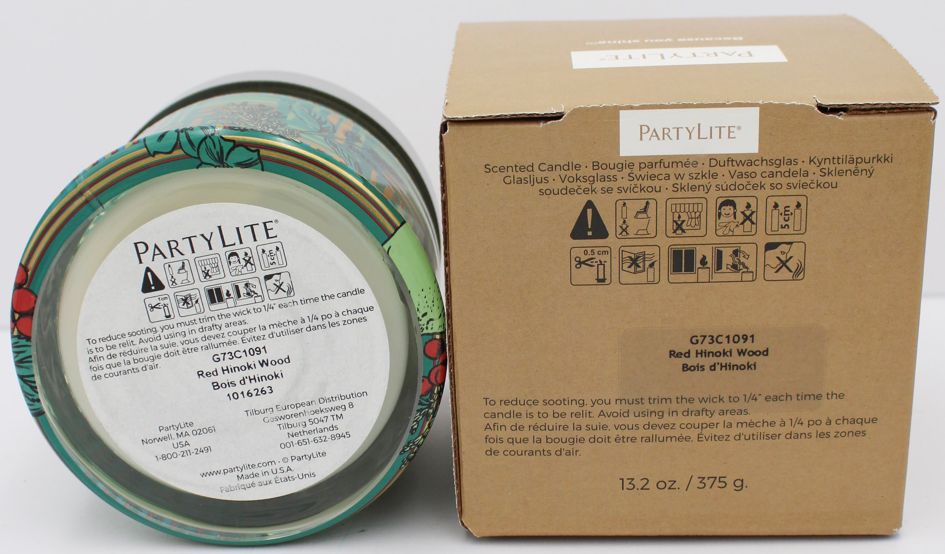 PARTYLITE RED HINOKI WOOD 3-WICK JAR CANDLE 13.2oz