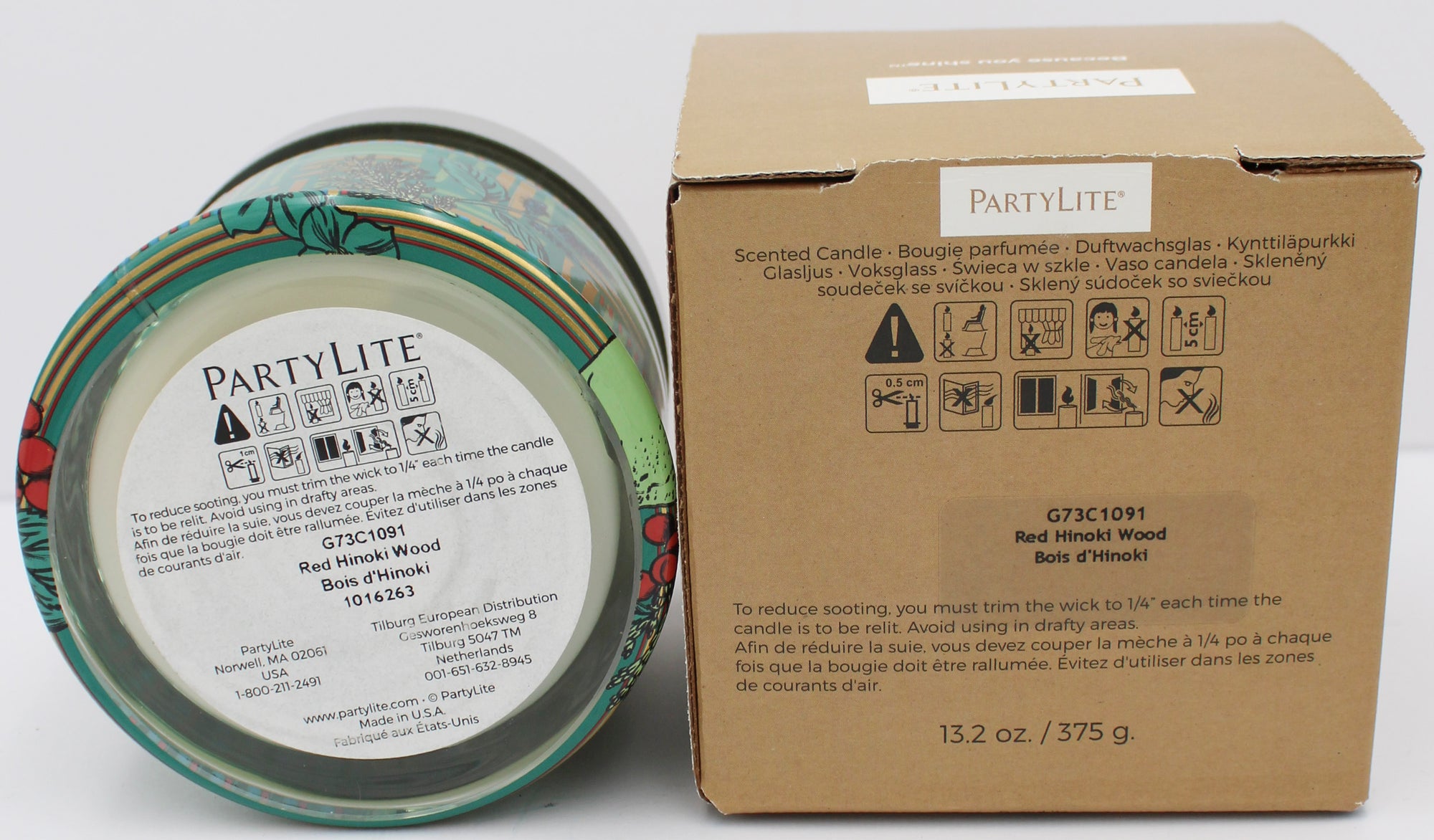 PARTYLITE RED HINOKI WOOD 3-WICK JAR CANDLE 13.2oz