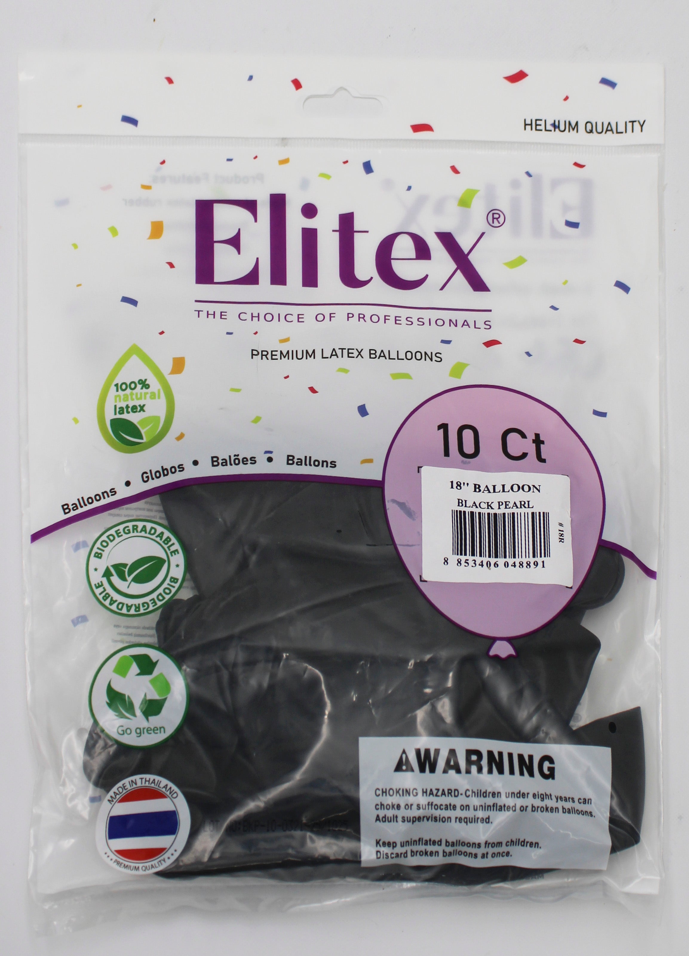 ELITEX 18" BLACK PEARL ROUND BALLOON, 10 PACK