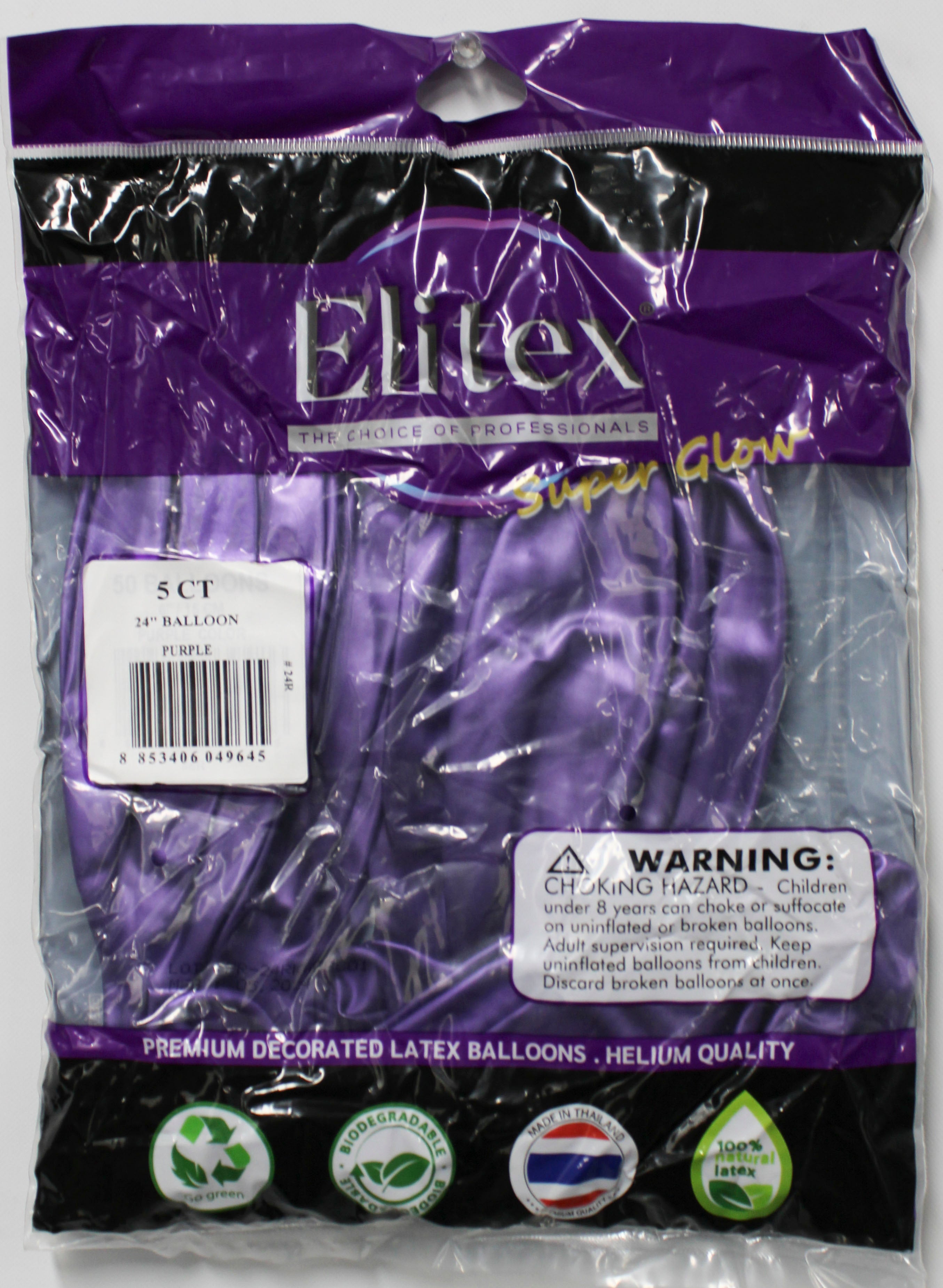 ELITEX 24" SUPERGLOW PURPLE ROUND BALLOON, 5 PACK