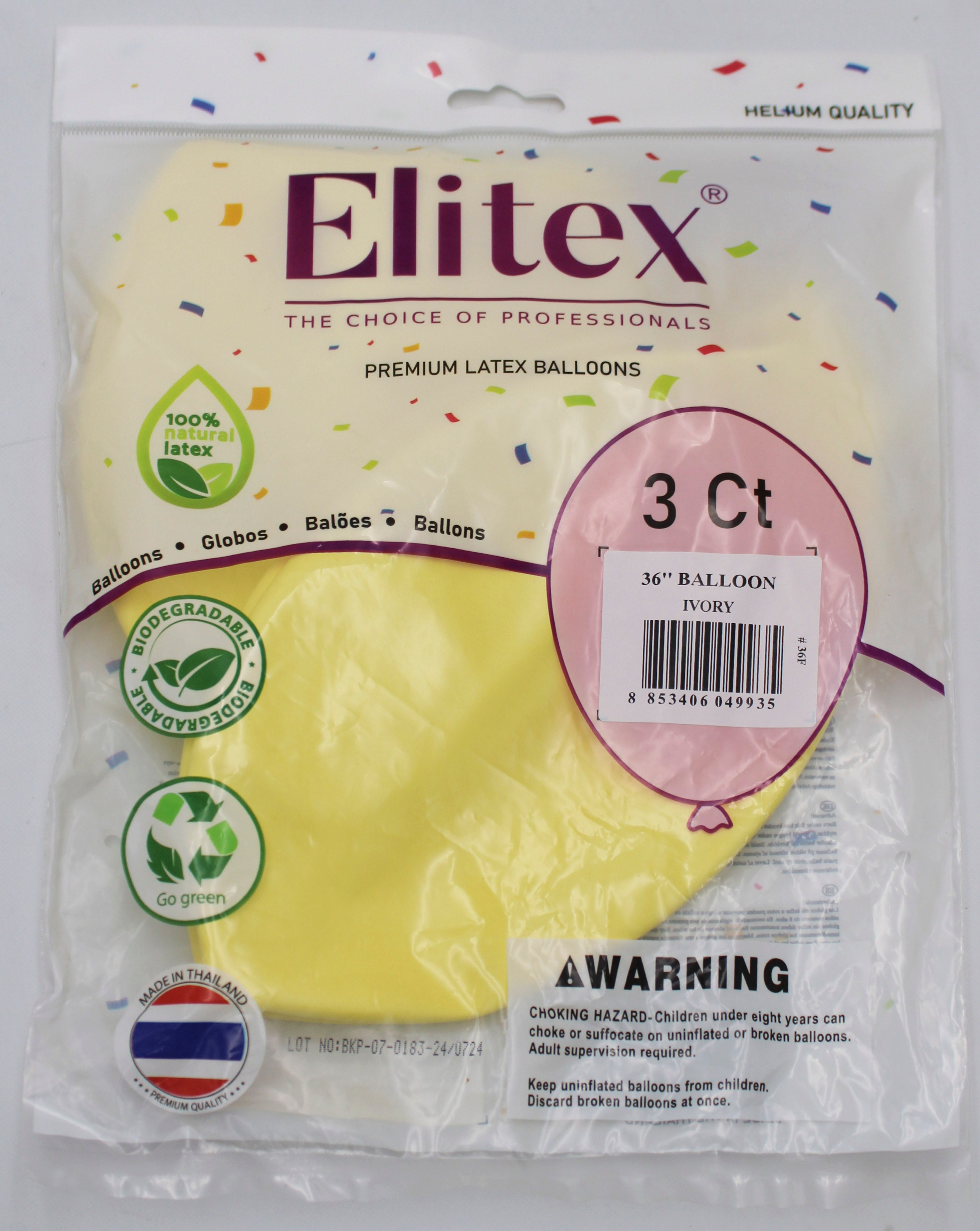 ELITEX 36" PASTEL IVORY ROUND BALLOON, 3 PACK