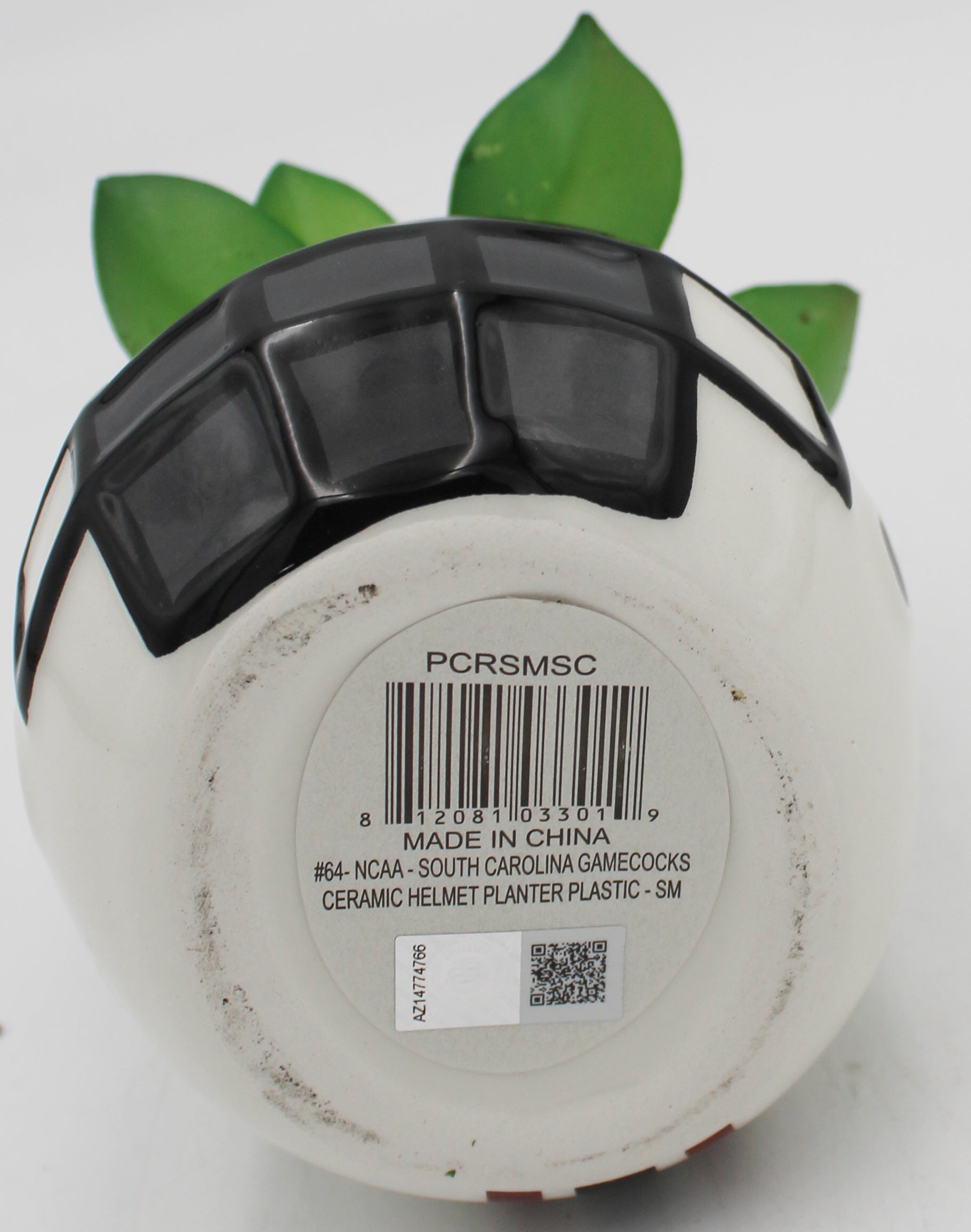 OFFICIALLY LICENCED SOUTH CAROLINA GAMECOCKS SMALL CERAMIC HELMET - WITH FAUX SUCCULENT