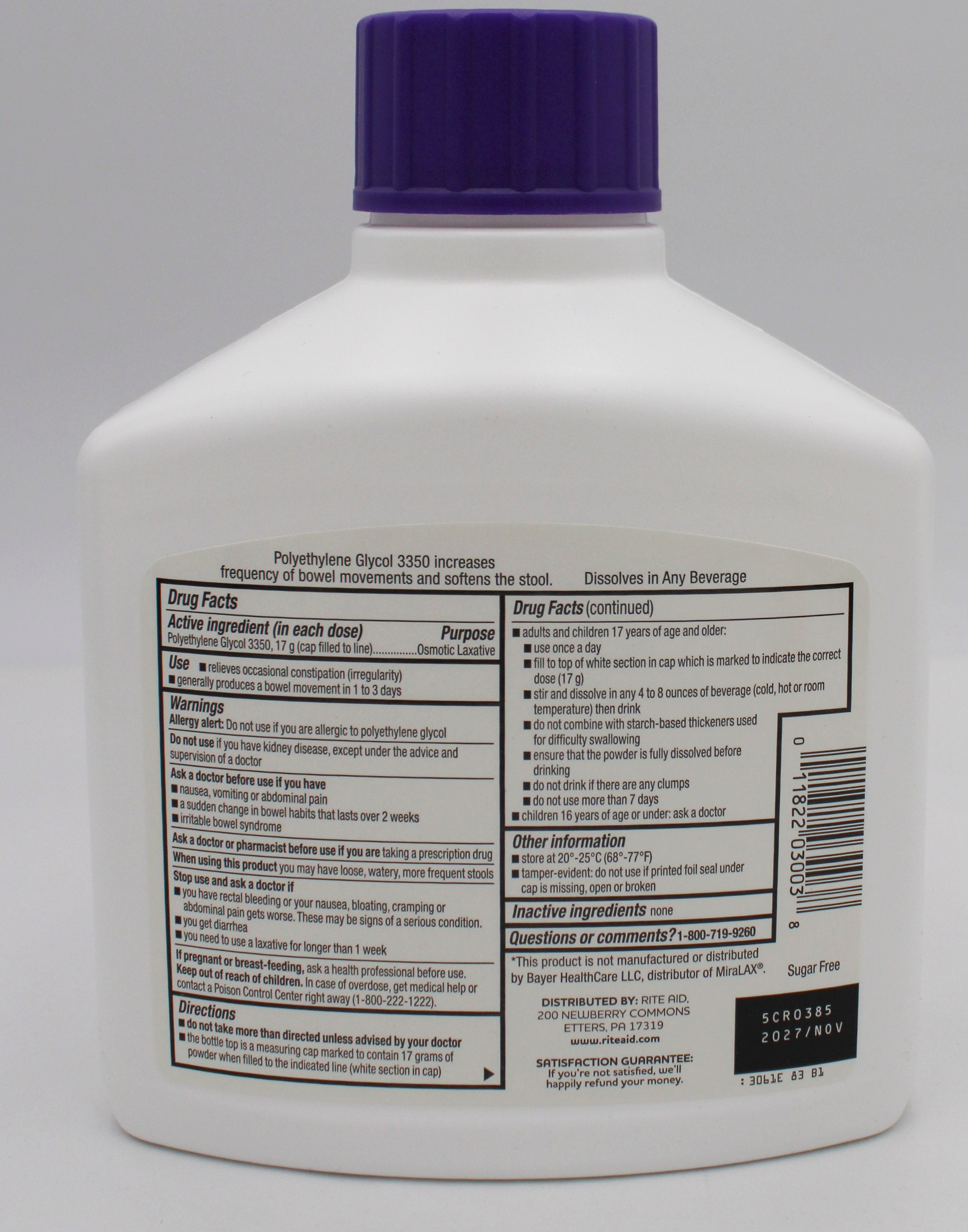 RITE AID LAXATIVE POWDER 26.9oz EXP 11/30/2027 COMPARES TO MiraLax