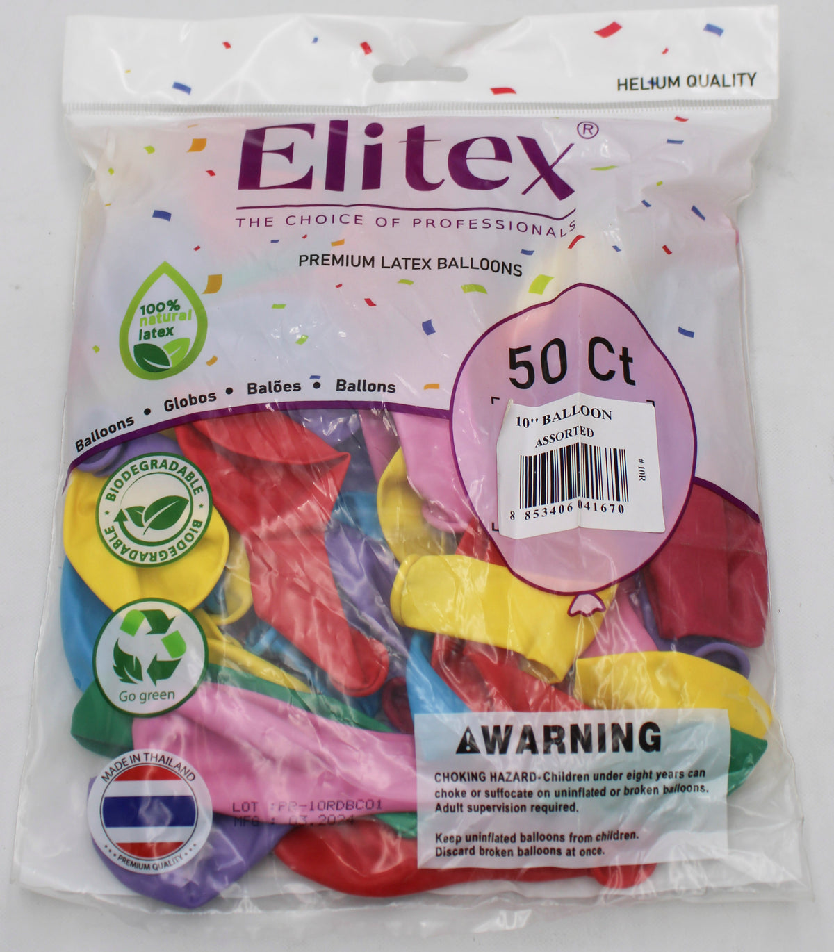 ELITEX 10" ASSORTED ROUND BALLOON, 50 PACK