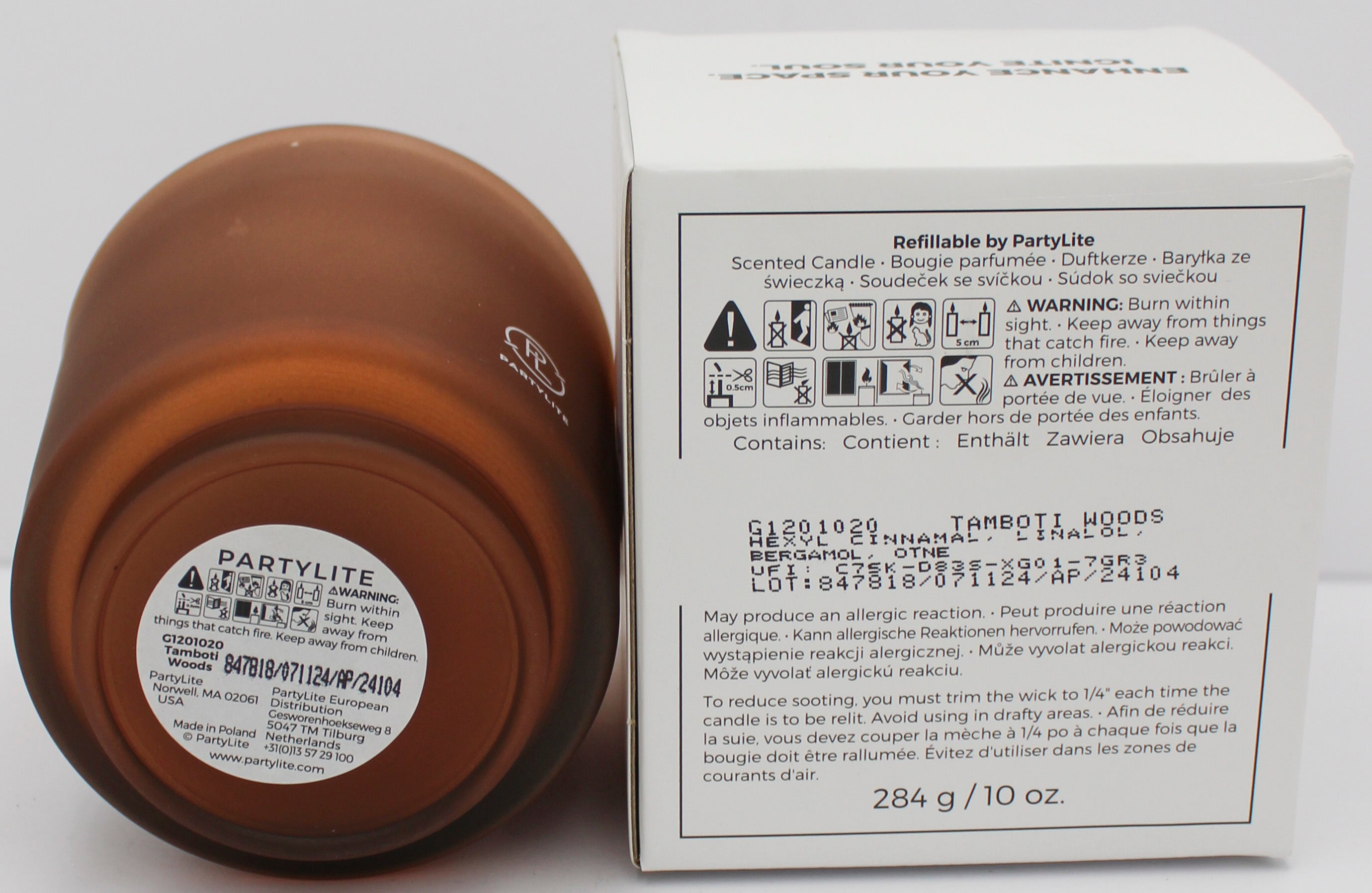 PARTYLITE REFILLABLE TAMBOTI WOODS JAR CANDLE 10oz