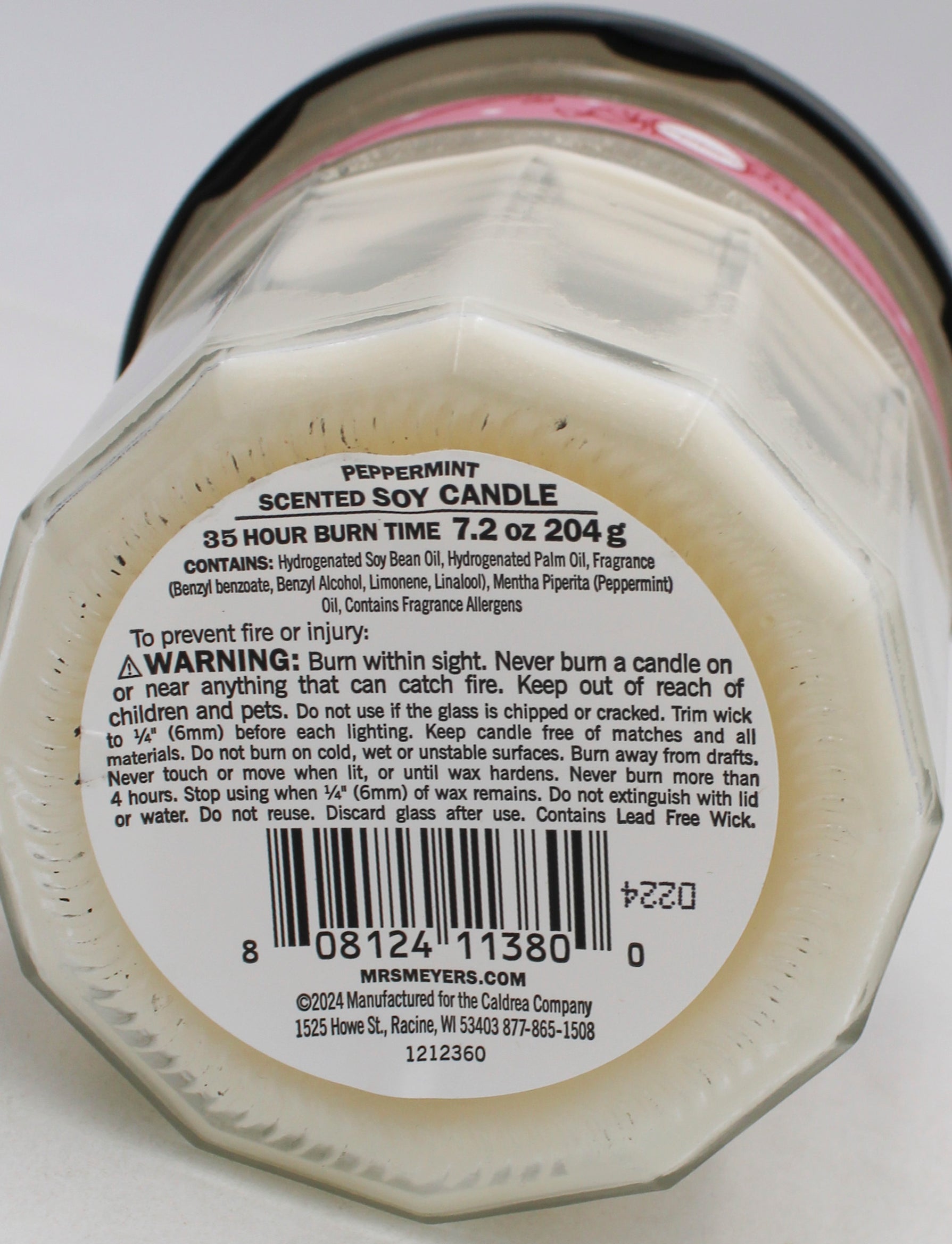 MRS MEYERS LARGE CANDLE PEPPERMINT 7.2oz