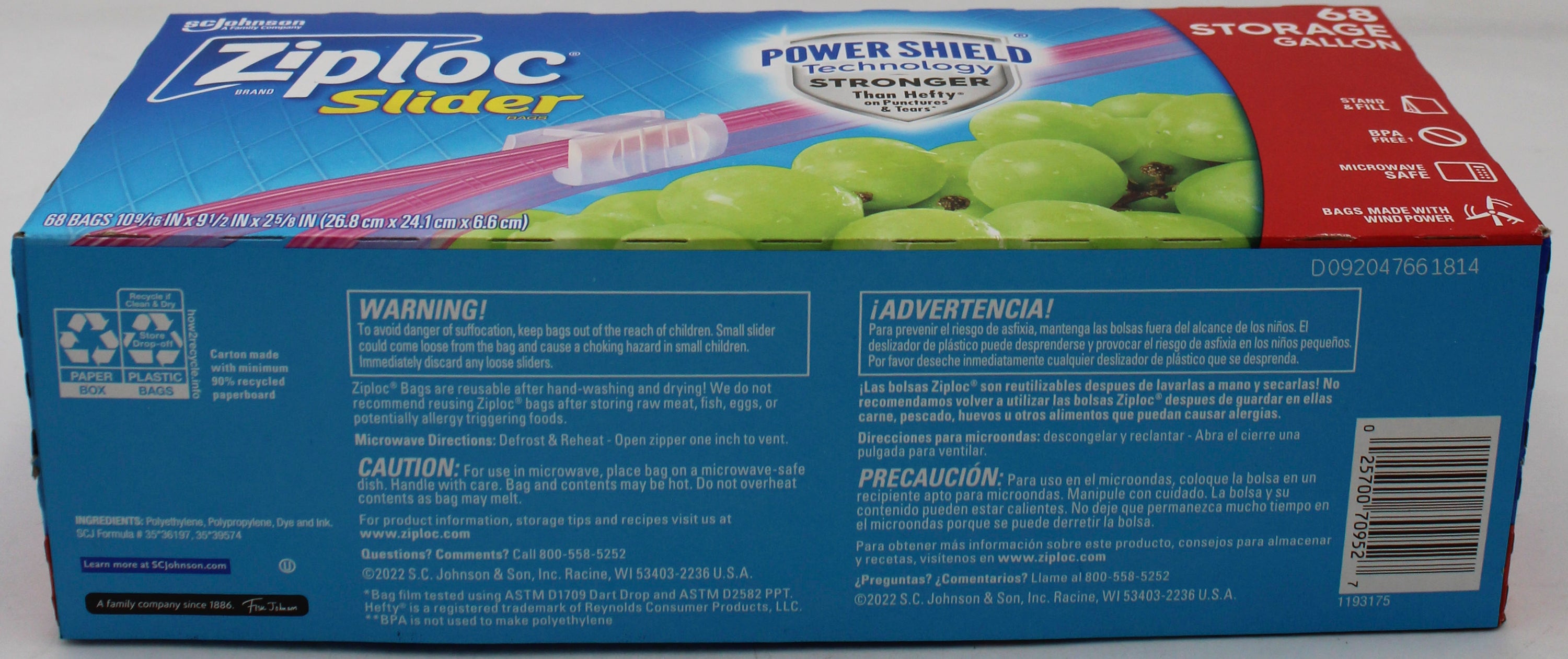 SP ZIPLOC SLIDER BAGS 68CT STORAGE GALLON