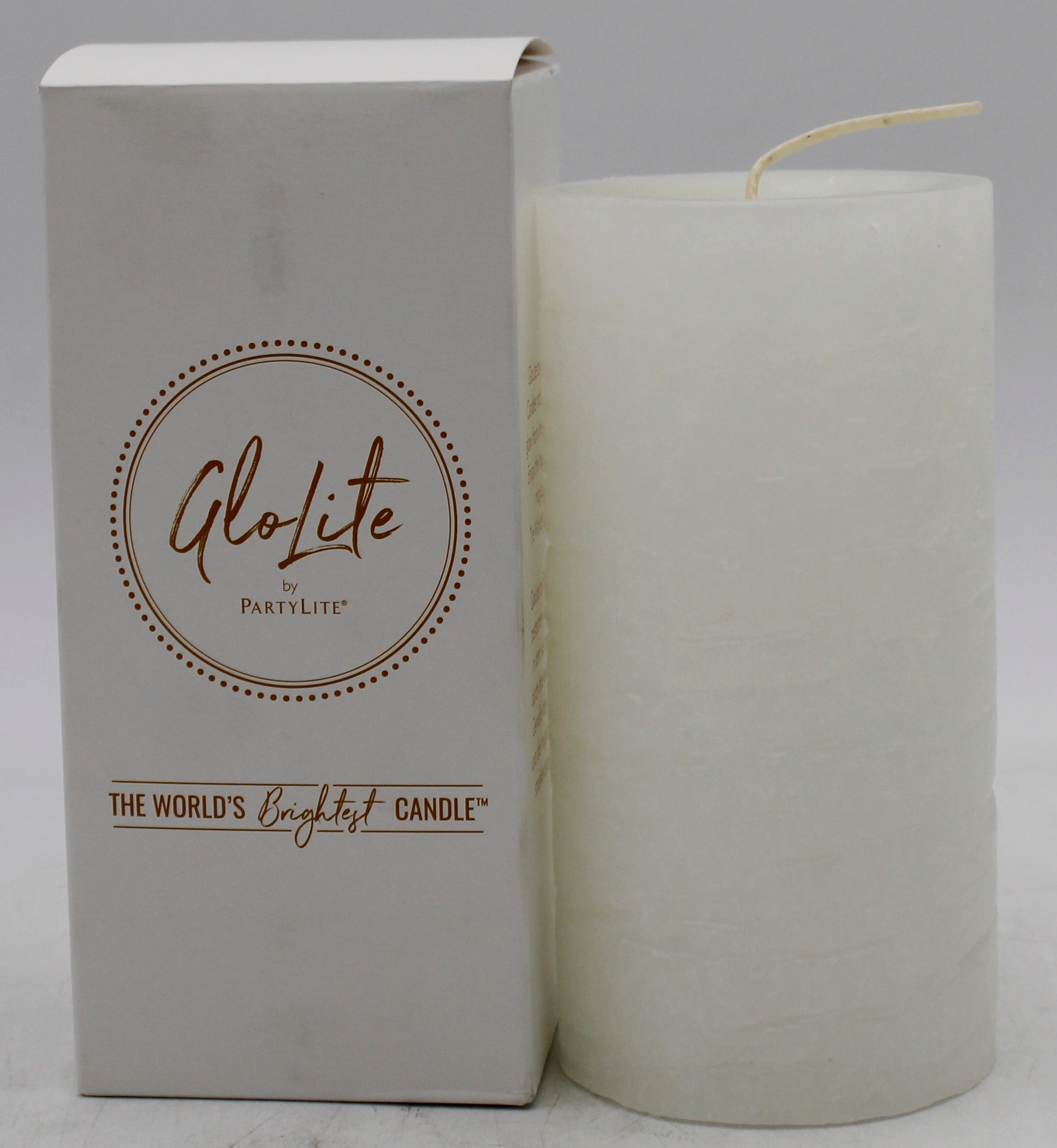 PARTYLITE GLOLITE WHITE UNSCENTED PILLAR CANDLE 3"D x 6"H
