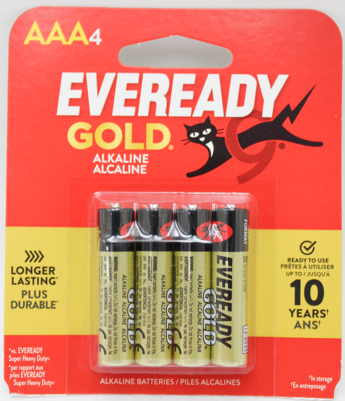 EVEREADY GOLD ALKALINE AAA BATTERIES 4 PACK BB 12/20/2035