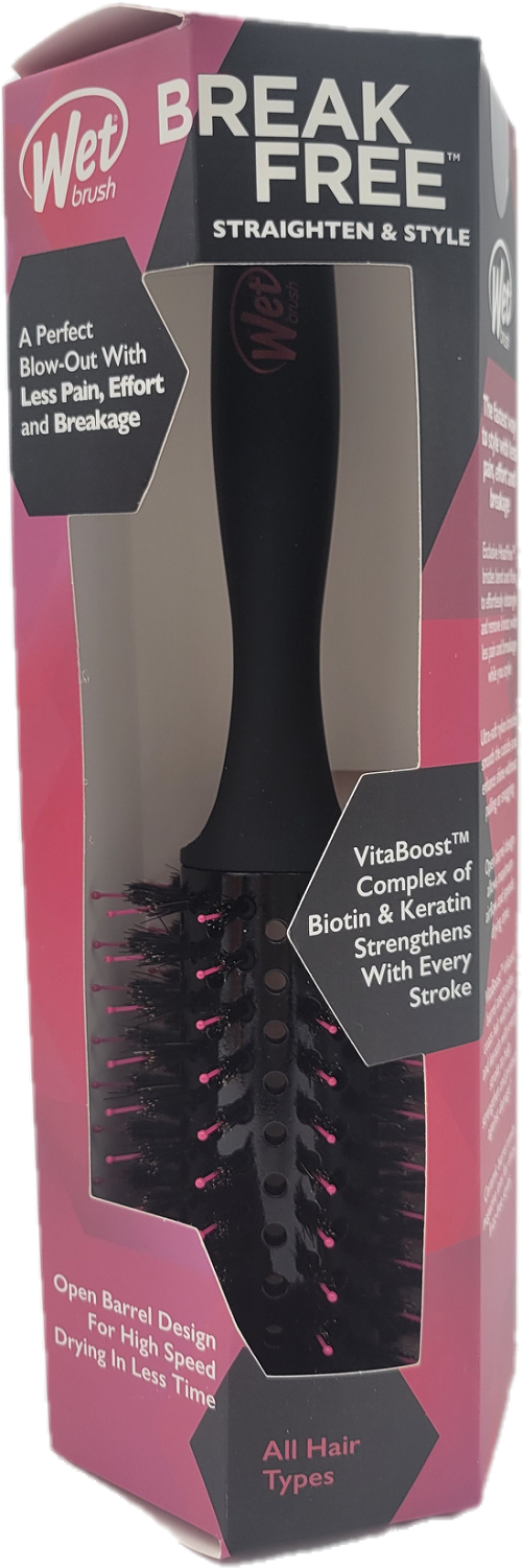 WET BRUSH WAVES ROUND BRUSH EXTENDED BARREL ALL HAIR TYPES BLACK/HOT PINK NI