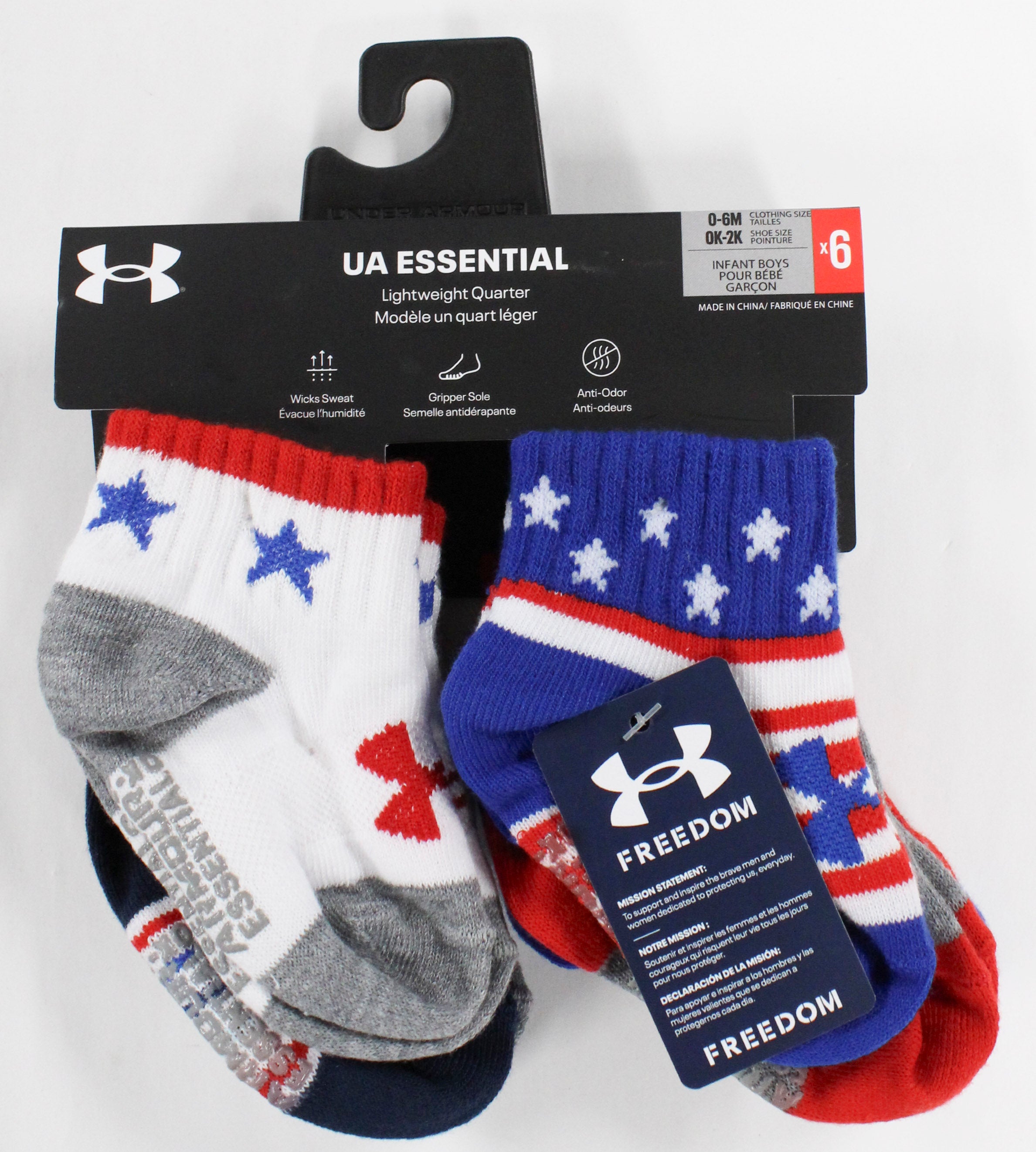 6pk 0-6m BOYS STARS & STRIPES ESSENTIALS QTR SOCKS PP $15.00