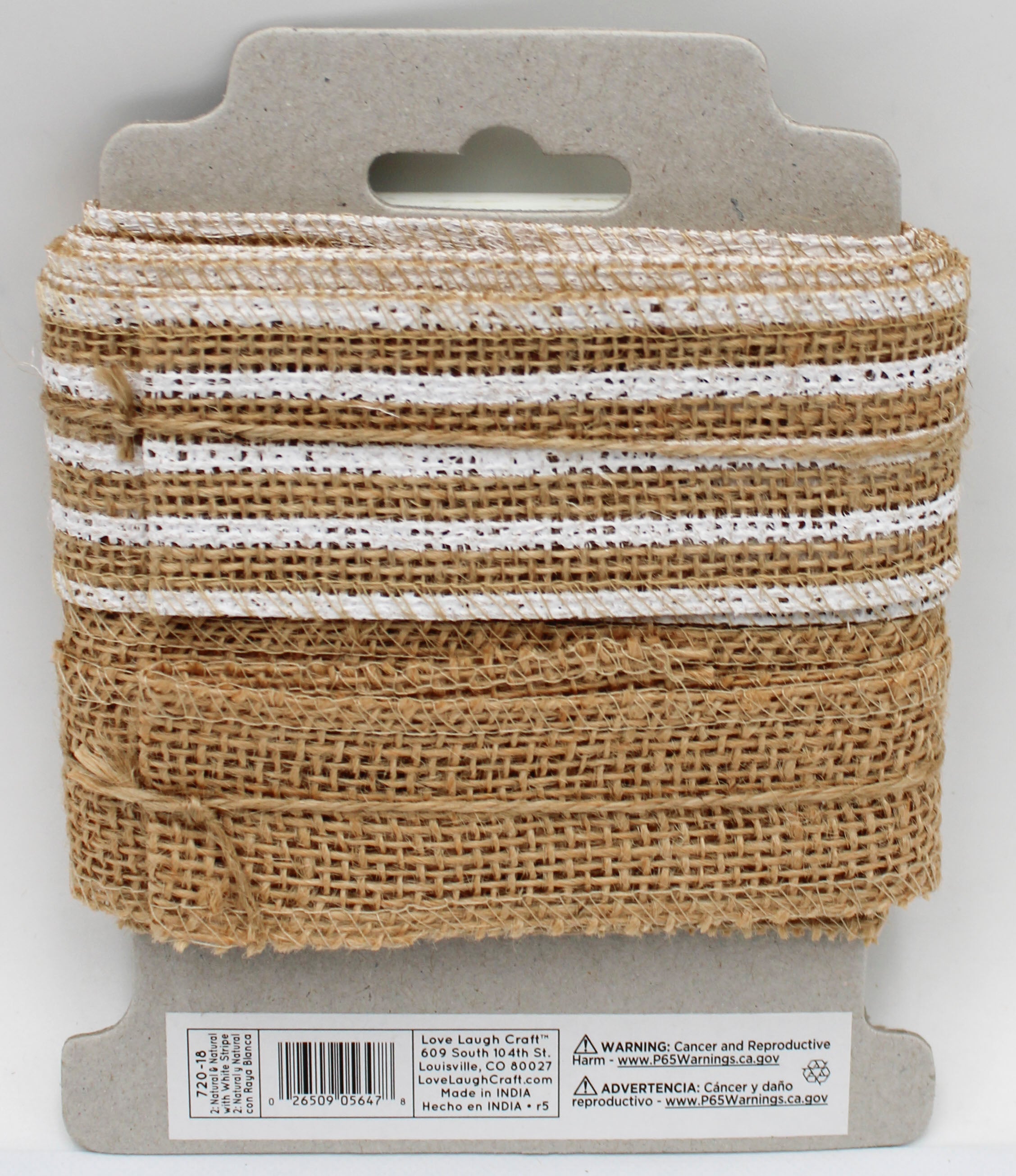 1.5 IN   X 3 YD   SET - NATURAL BURLAP RIBBON AND WHITE SCREENPRINT STRIPE NATURAL RIBBON - FRAYED EDGES