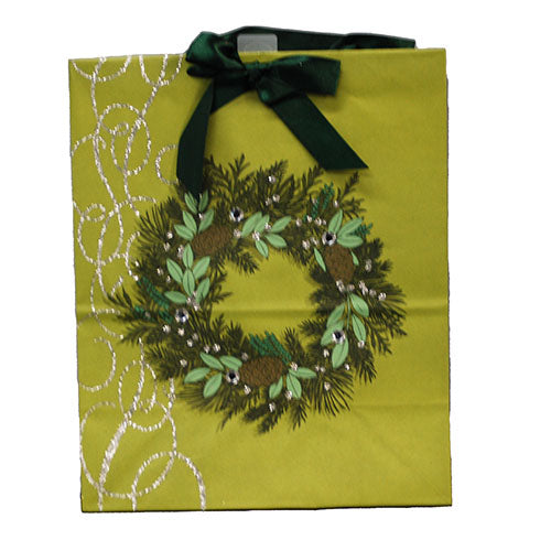 HALLMARK LARGE GIFT BAG-GREEN W/ WREATH PP$4.29 NI