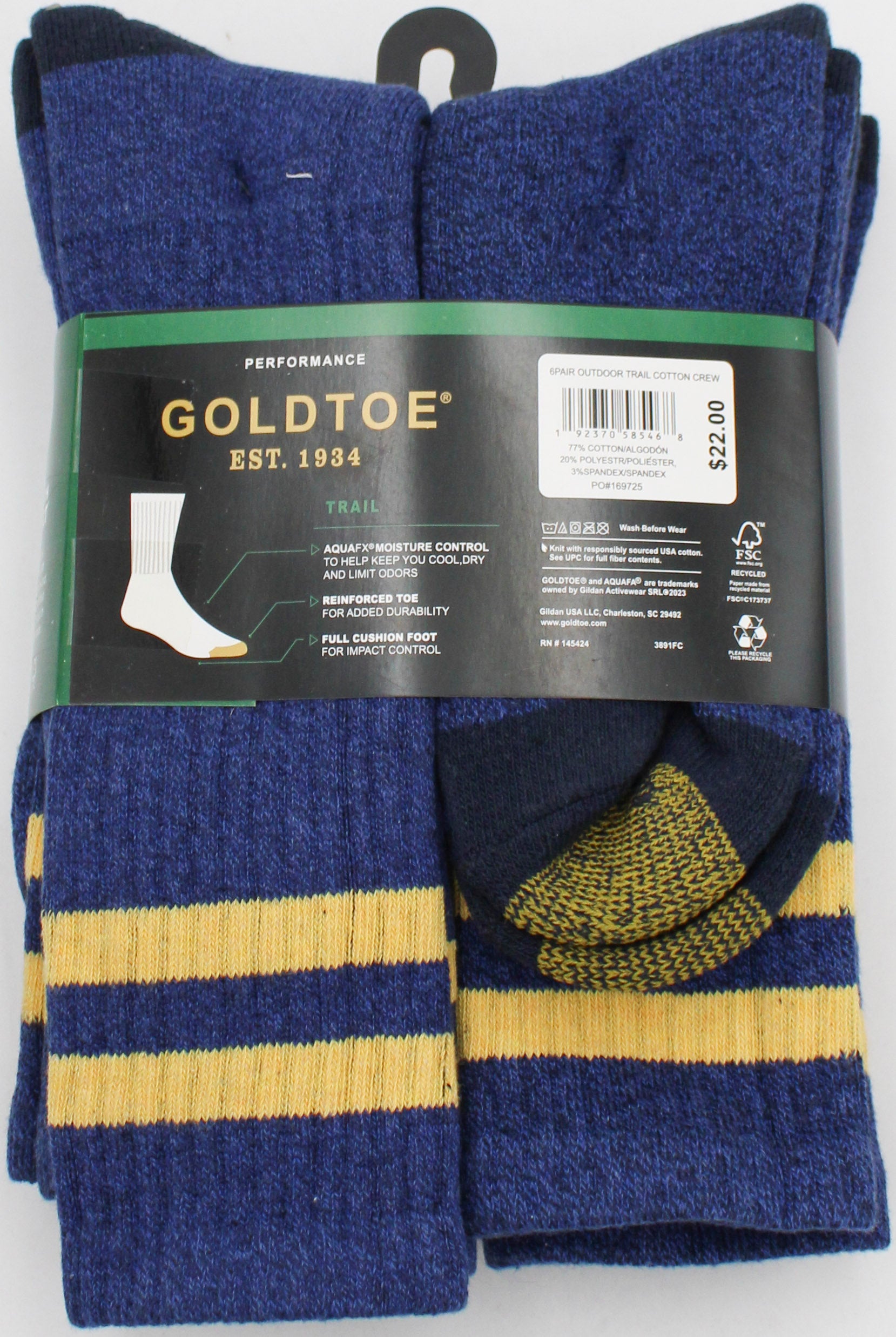 GOLDTOE 6PK CREW SOCKS BLUE PP$22.00  SZ 6 -12  NI