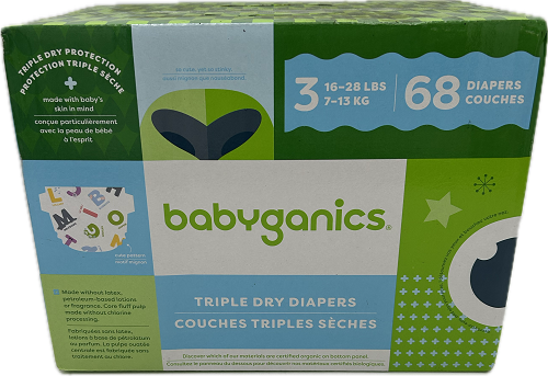 BABYGANICS DIAPERS SIZE 3 BOX 68ct NA