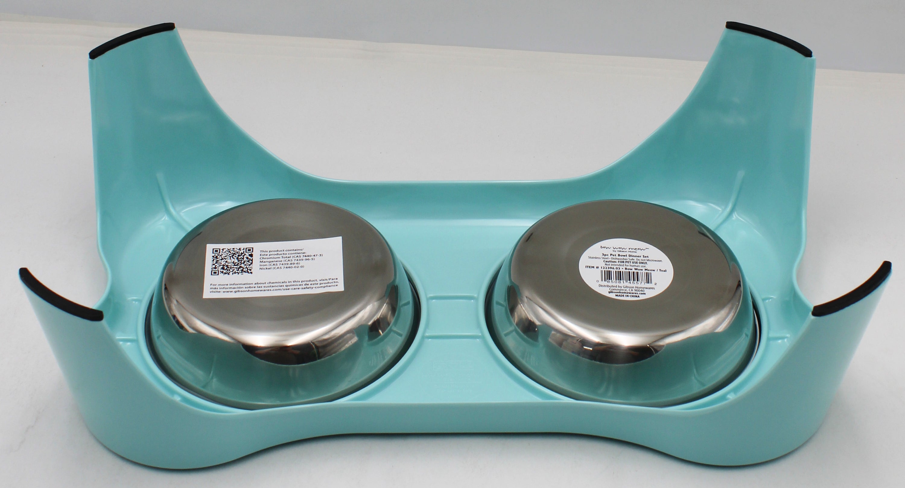 GIBSON HOME BOW WOW MEOW 3pc ELEVATED PET BOWL SET TEAL NI