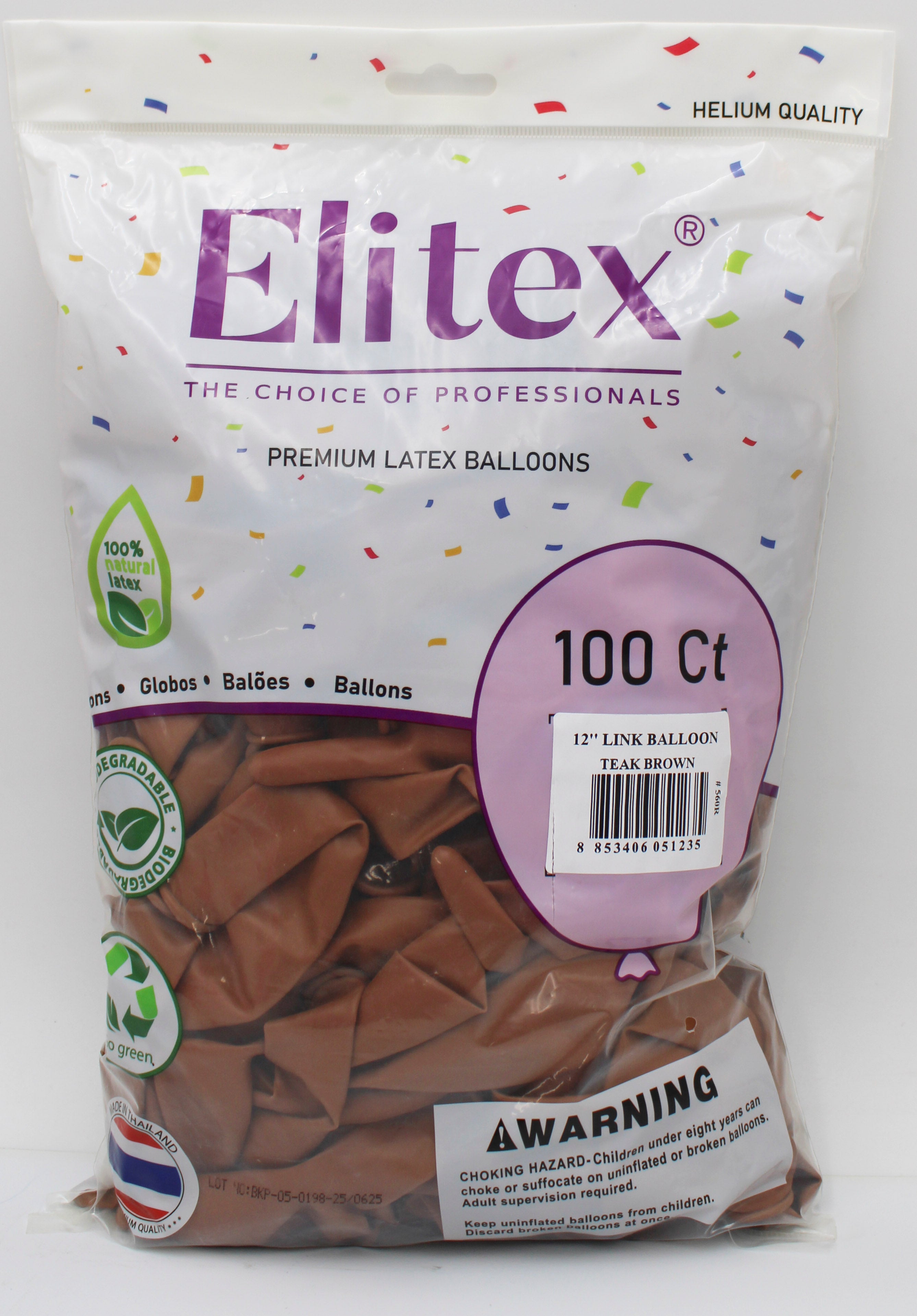 ELITEX 12" TEAK BROWN LINK BALLOON, 100 PACK