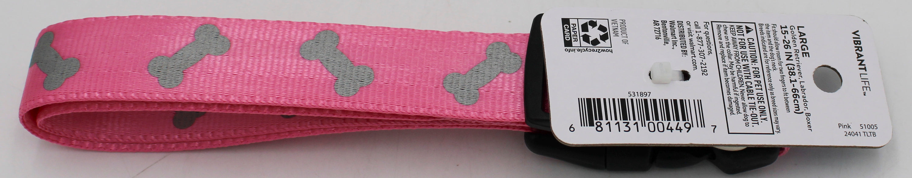 VIBRANT LIFE  LG REFLECTIVE BONES COLLAR PINK