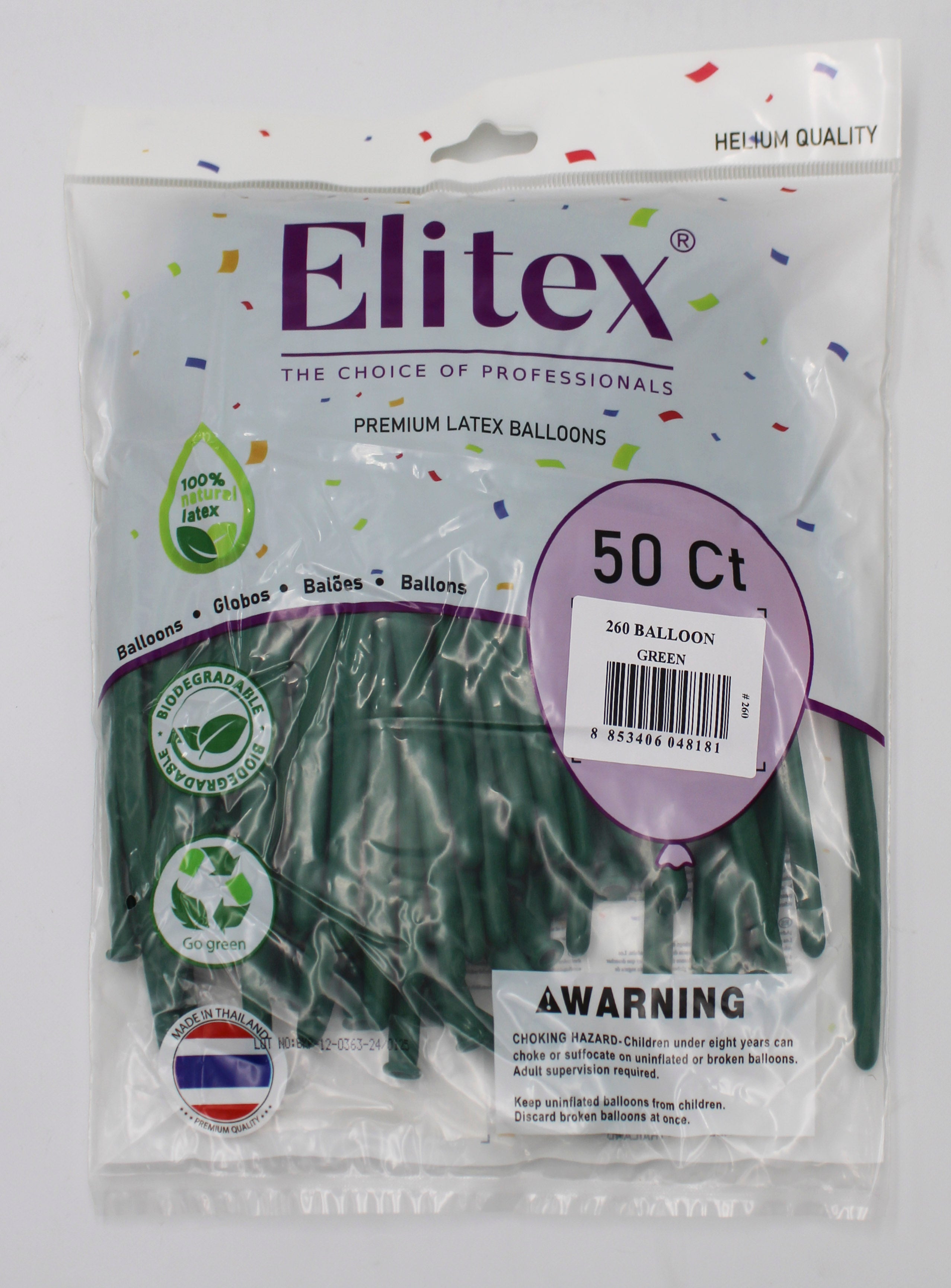ELITEX 260" GREEN MODELLING BALLOON, 50 PACK