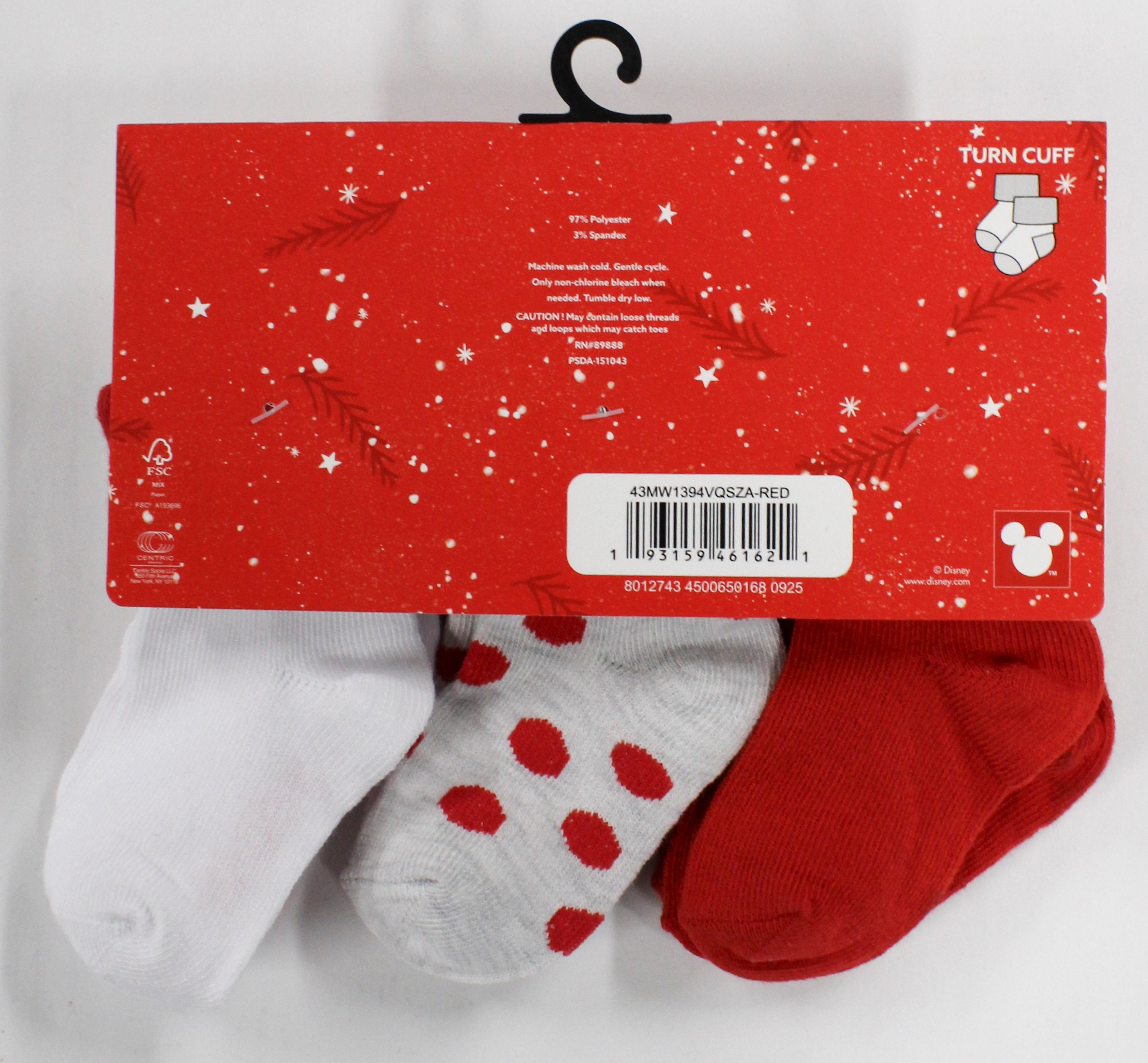 6pk 12-24m MINNIE MOUSE XMAS TURN CUFF SOCKS