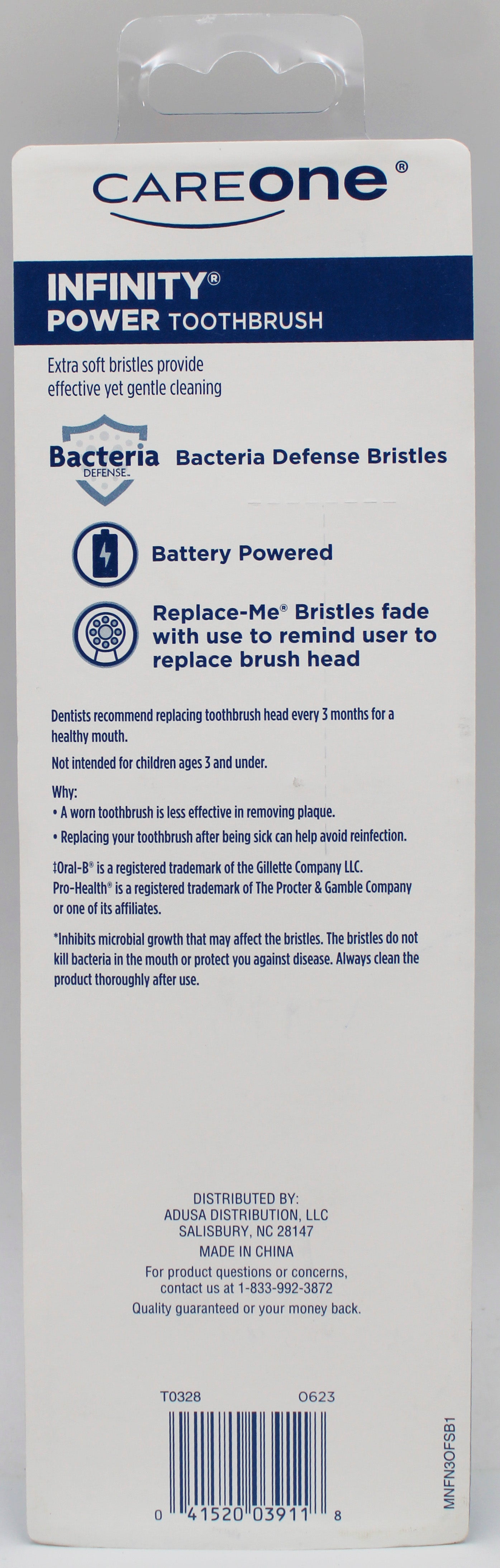 CAREONE INFINITY BATTERY POWER TOOTHBRUSH 1 HANDLE + 2 REFILLS COMPARE TO ORAL-B PRO-HEALTH NI