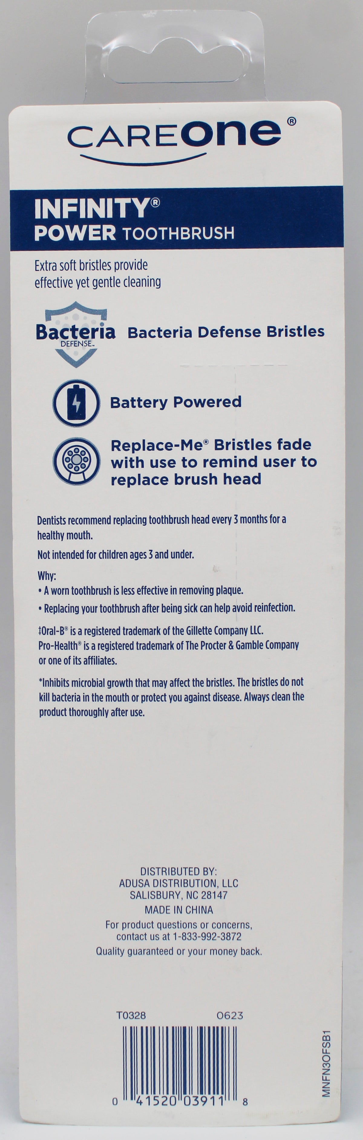CAREONE INFINITY BATTERY POWER TOOTHBRUSH 1 HANDLE + 2 REFILLS COMPARE TO ORAL-B PRO-HEALTH NI