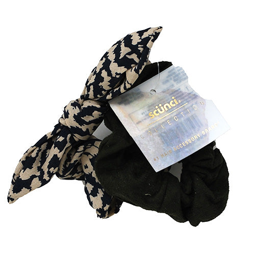 SCUNCI SCRUNCHIE 2CT-BLUE & TAN BOW/DK.GRN NI