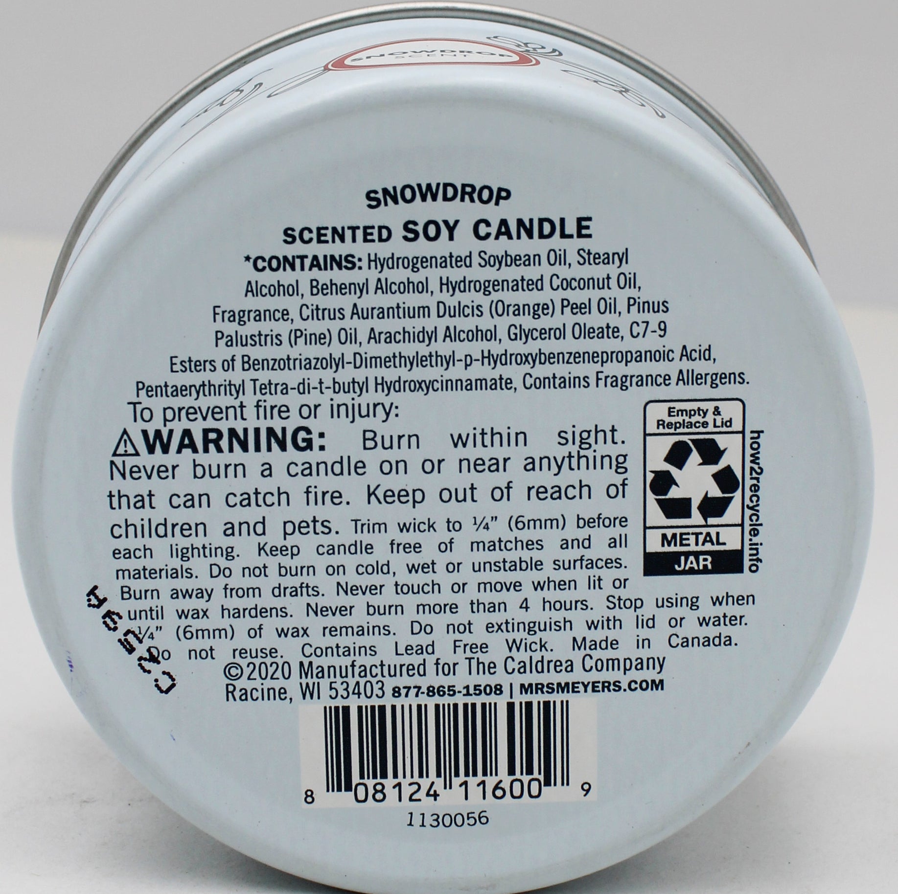 MRS MEYERS TIN CANDLE SNOW DROP 2.9 oz