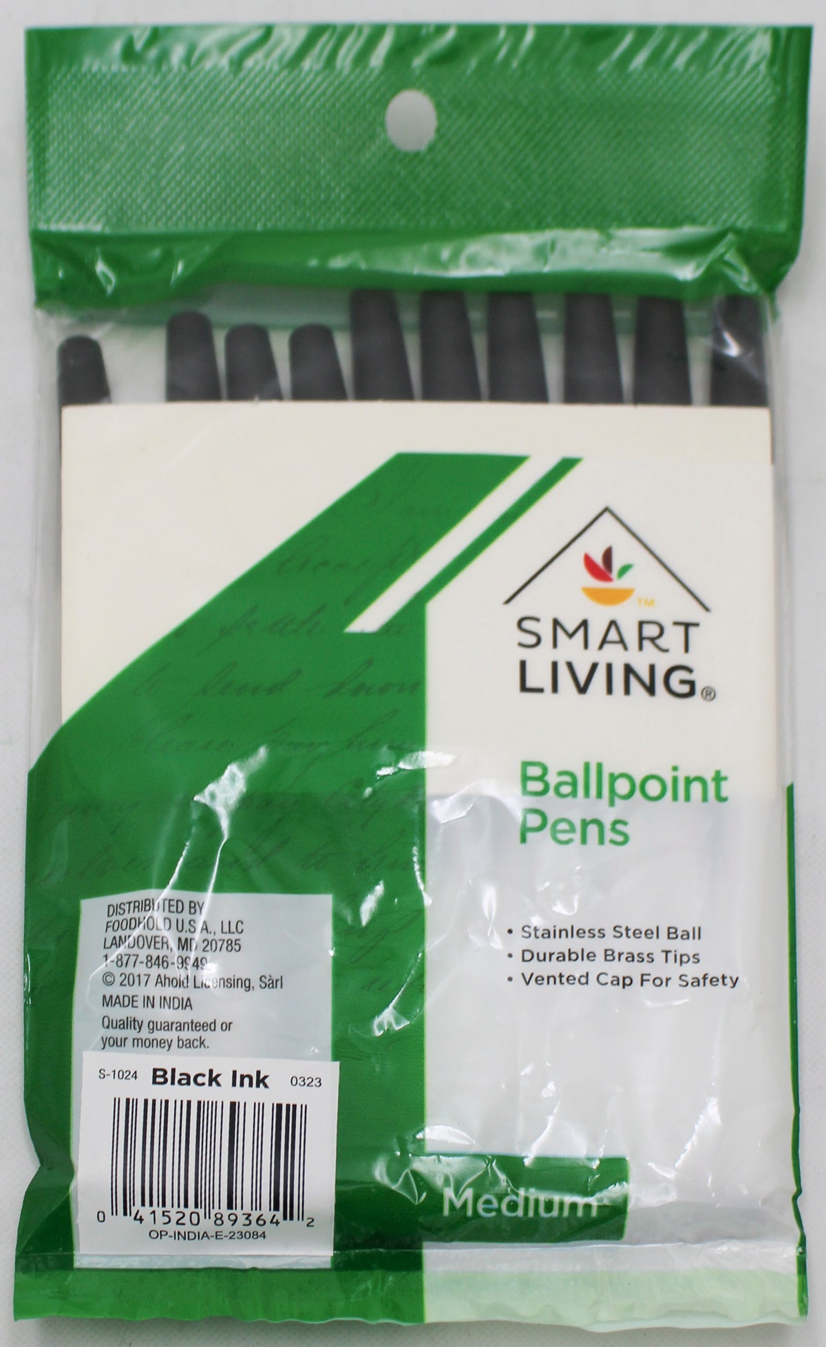 SMART LIVING BALLPOINT PENS MED BLACK 10CT