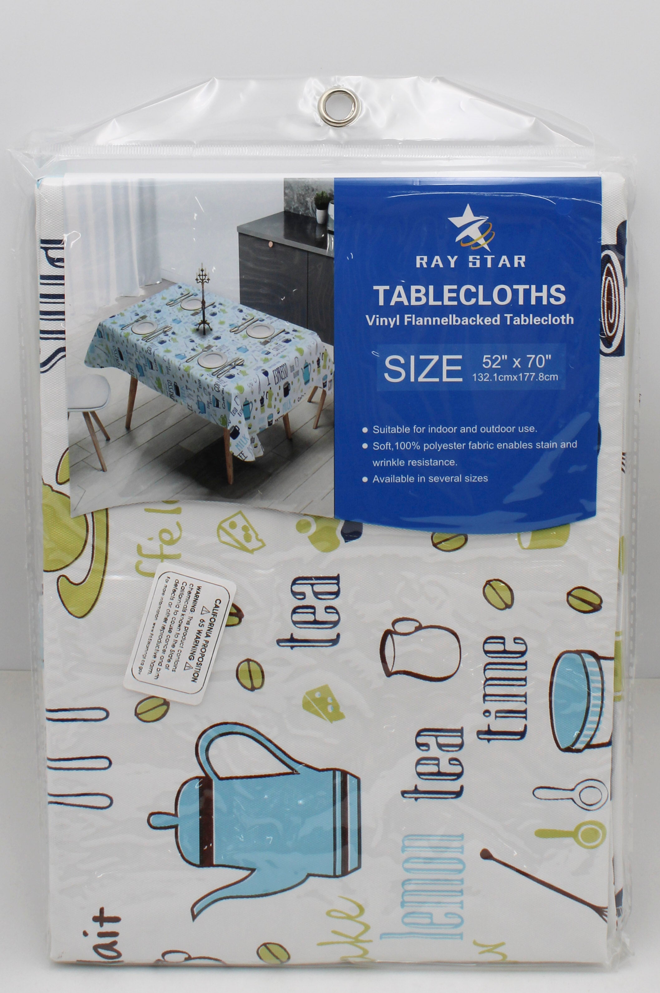52x70" PRINTED VINYL TABLECLOTH.