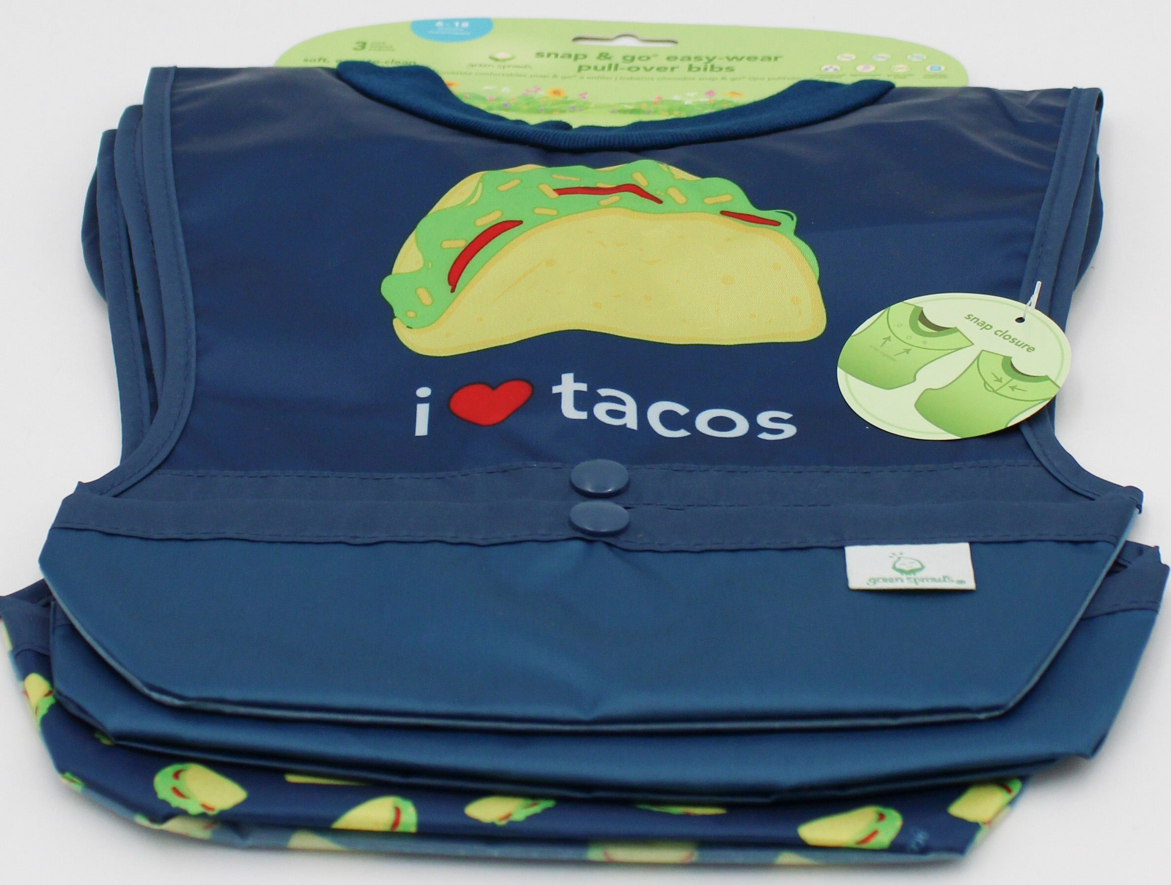 O2COOL 3PK SNAP & GO EASY-WEAR PULL-OVER BIB -ASSORTED 6-18 MO