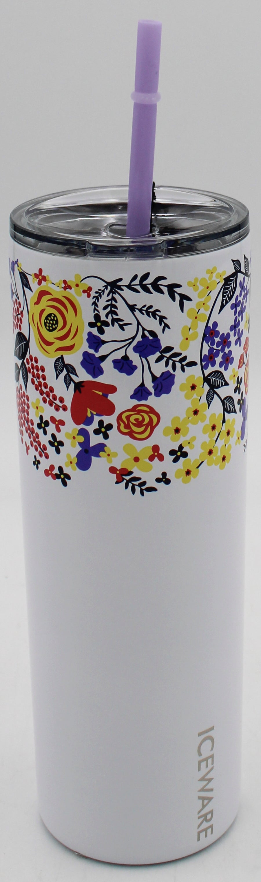 20oz SLIM TUMBLER WITH STRAW - FLORAL WHITE