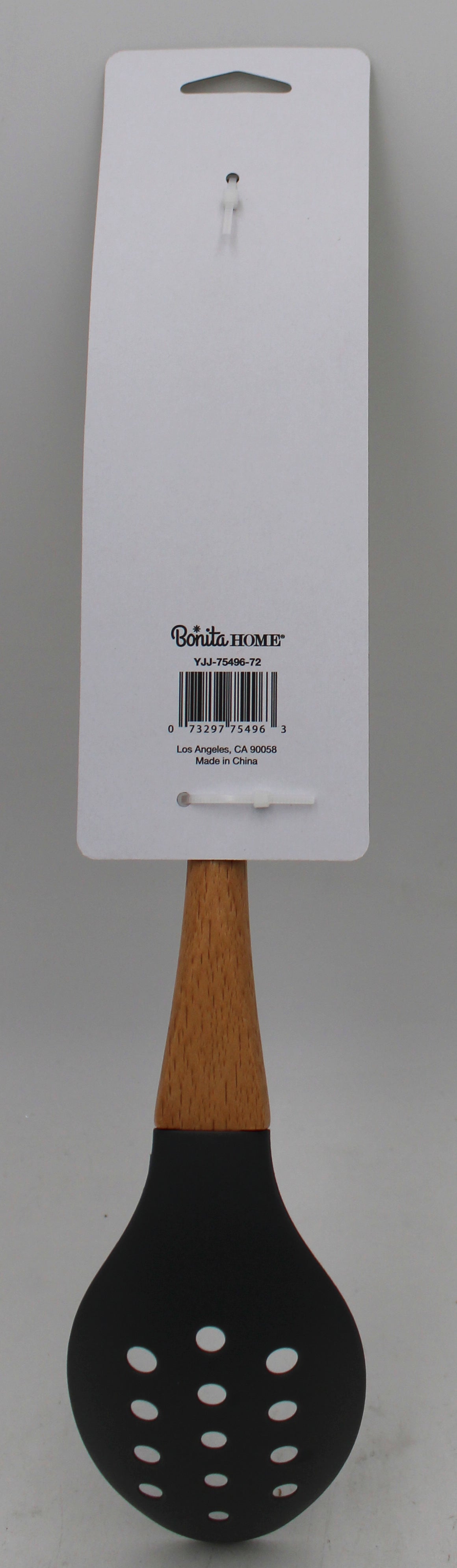 13in  Nylon Slotted Spoon w-Grip Grey