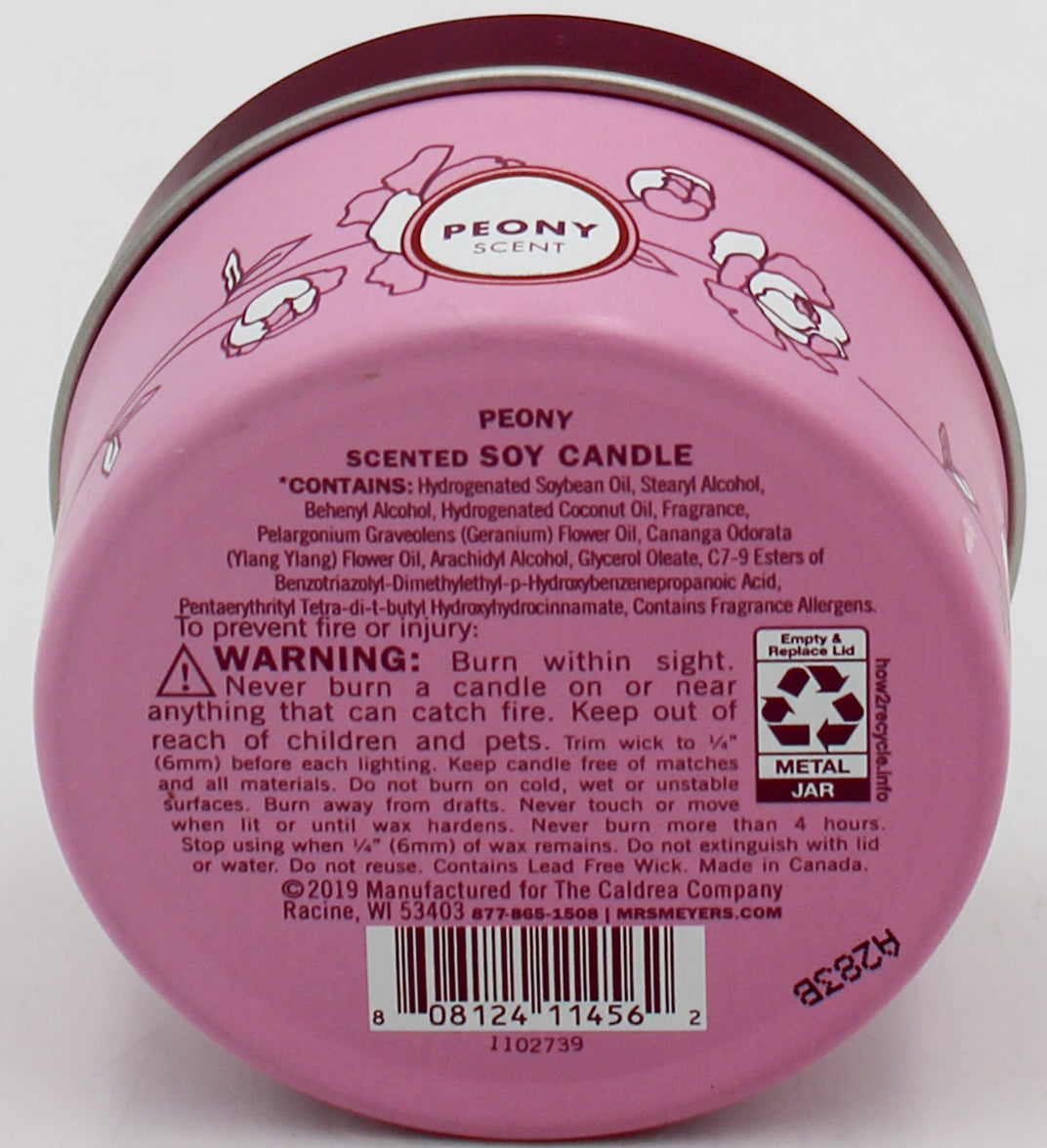 MRS MEYERS TIN CANDLE PEONY 2.9oz US