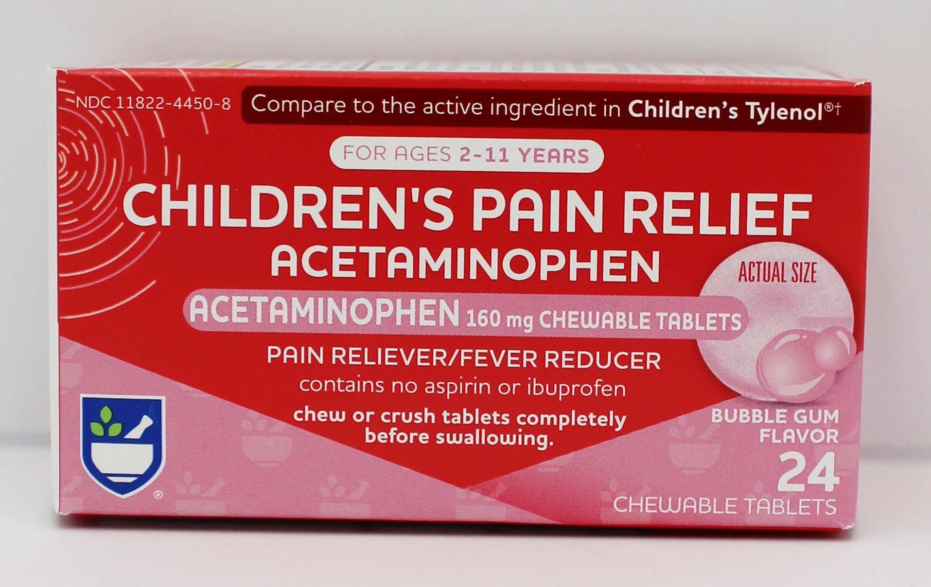 RITE AID CHILDRENS PAIN RELIEF ACETAMINOPHEN BUBBLEGUM CHEWABLE TABLETS 24ct EXP 11/15/2026