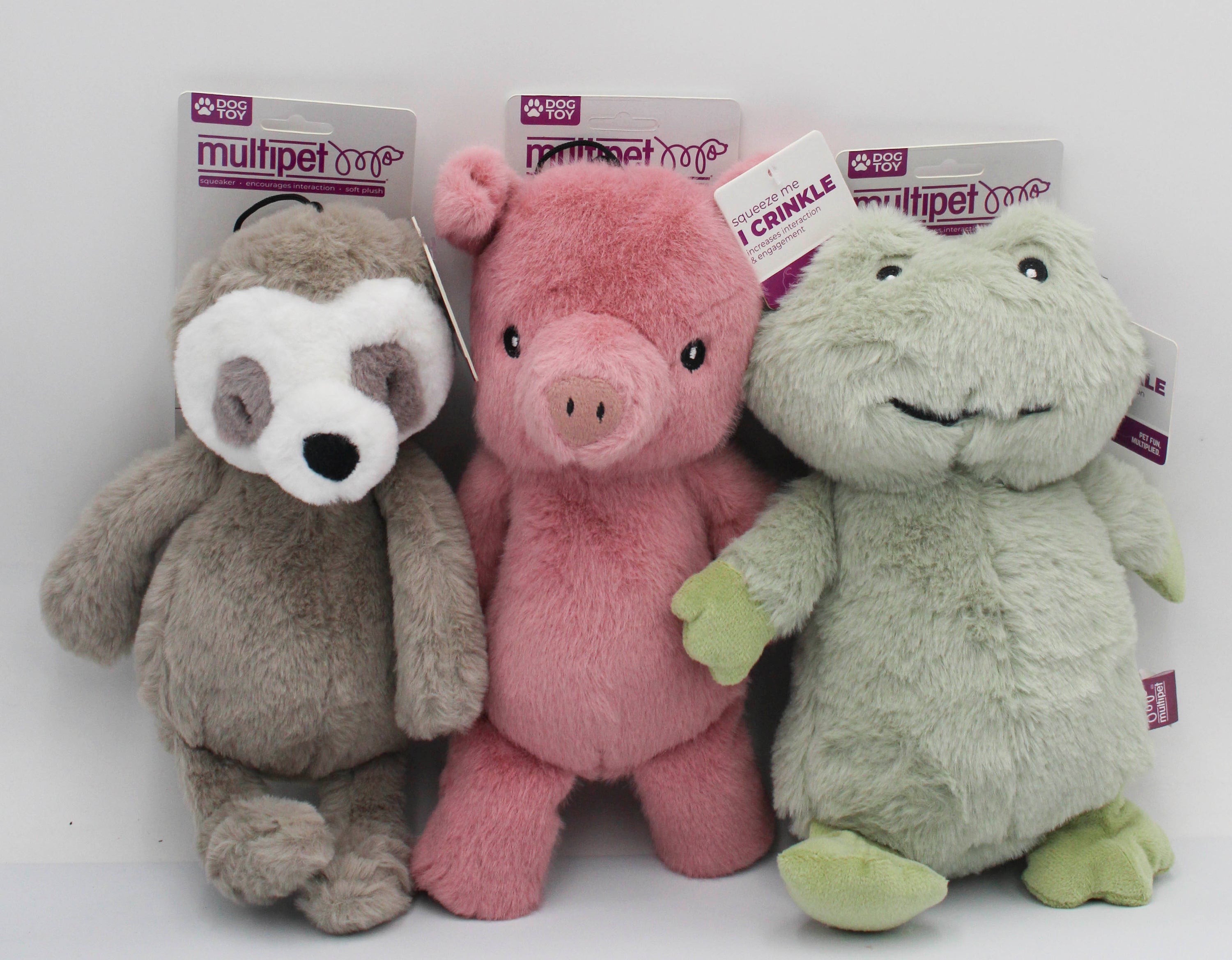 MULTIPET SLOTH FROG & PIG DOG TOY - 12"