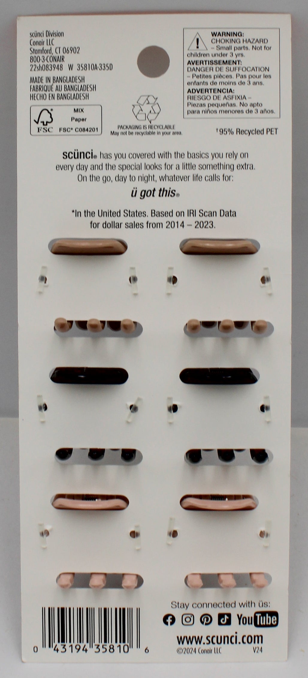 CONAIR 3-PRONG JAW CLIPS 6ct NI