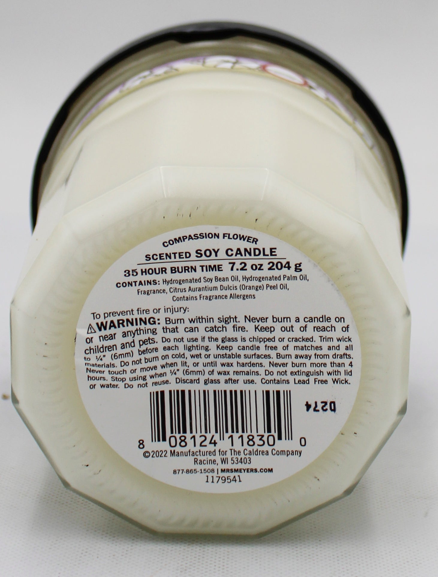 Mrs Meyers Large Soy Candle Compassion Flower 7.2oz