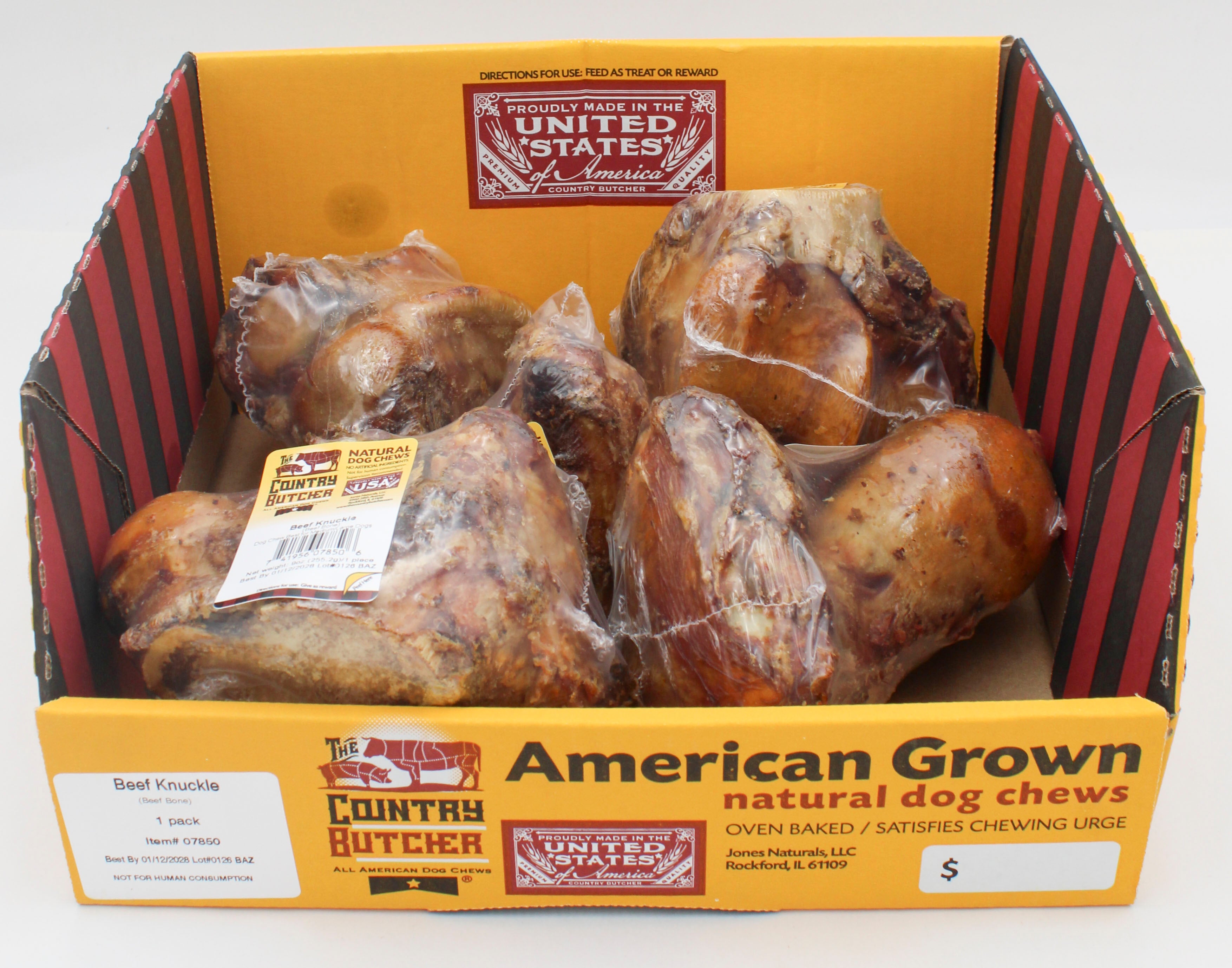 THE COUNTRY BUTCHER NATURAL DOG CHEWS KNUCLE BONE 1CT BEEF 9oz BB 1/12/2028