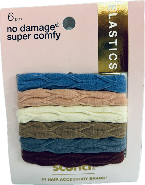 SCUNCI HOSIERY PONYTAILERS ELASTICS 6CT ASSORTED COLOR NI