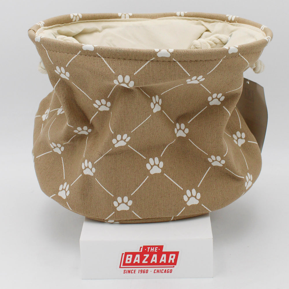 POLYESTER PET BIN TRELLIS PAW TAUPE ROUND SMALL 9x12x12