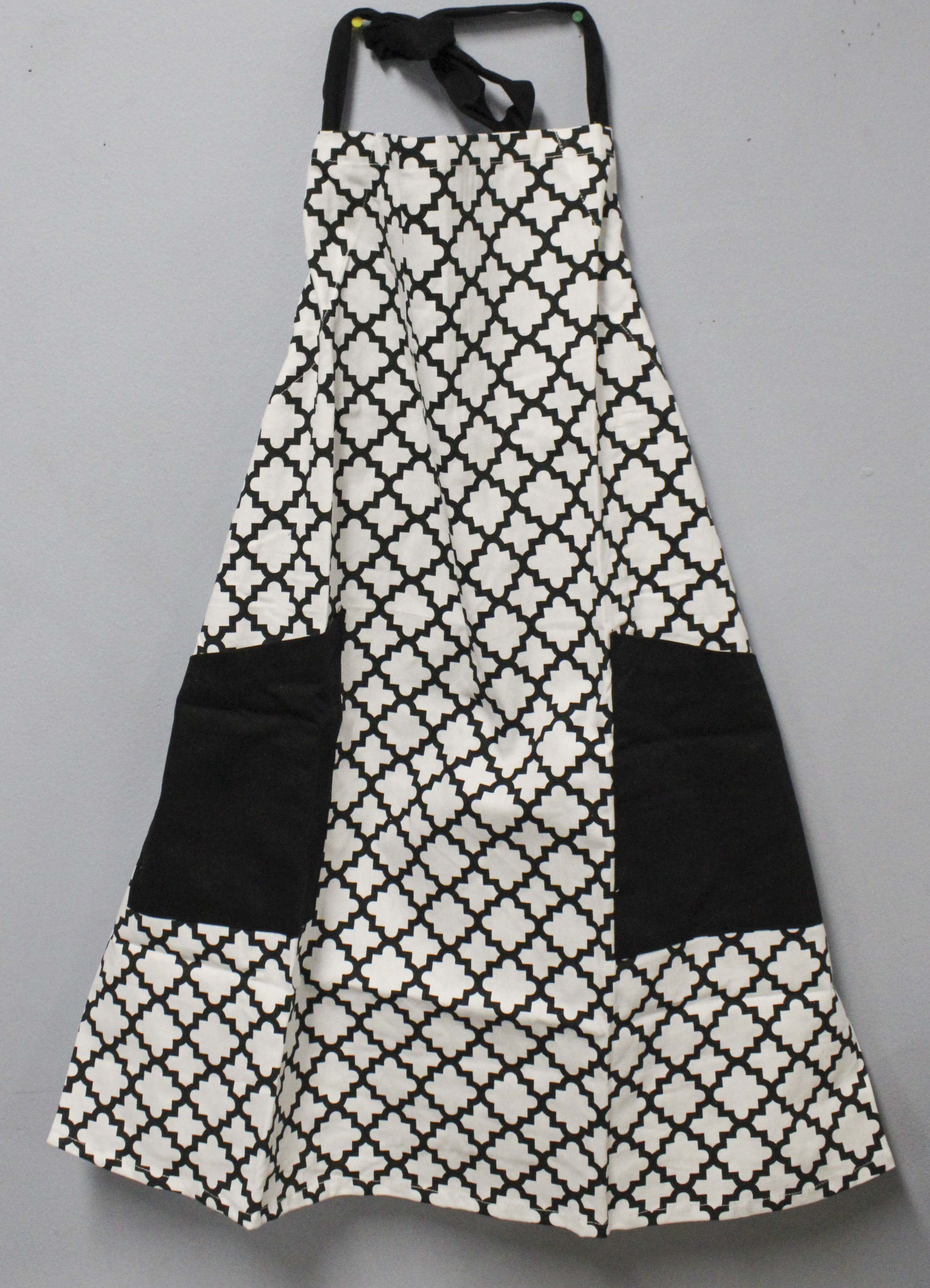 APRON - WHITE/BLACK LATTICE PRINT 2-POCKET