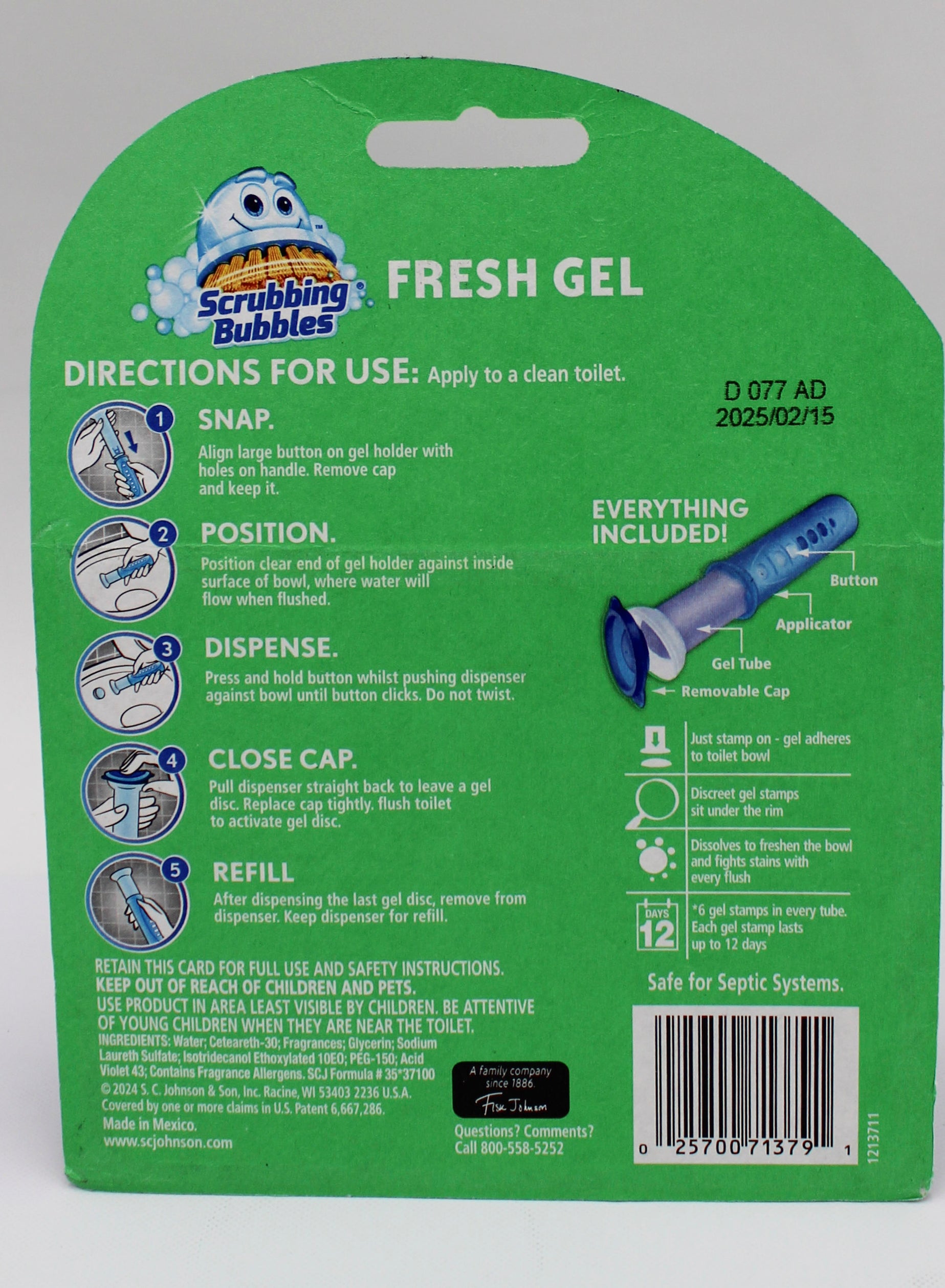SP SCRUBBING BUBBLES TOILET CLEANING STAMP 1 DISPENSER W/6 STAMPS 1.34oz LAVENDER