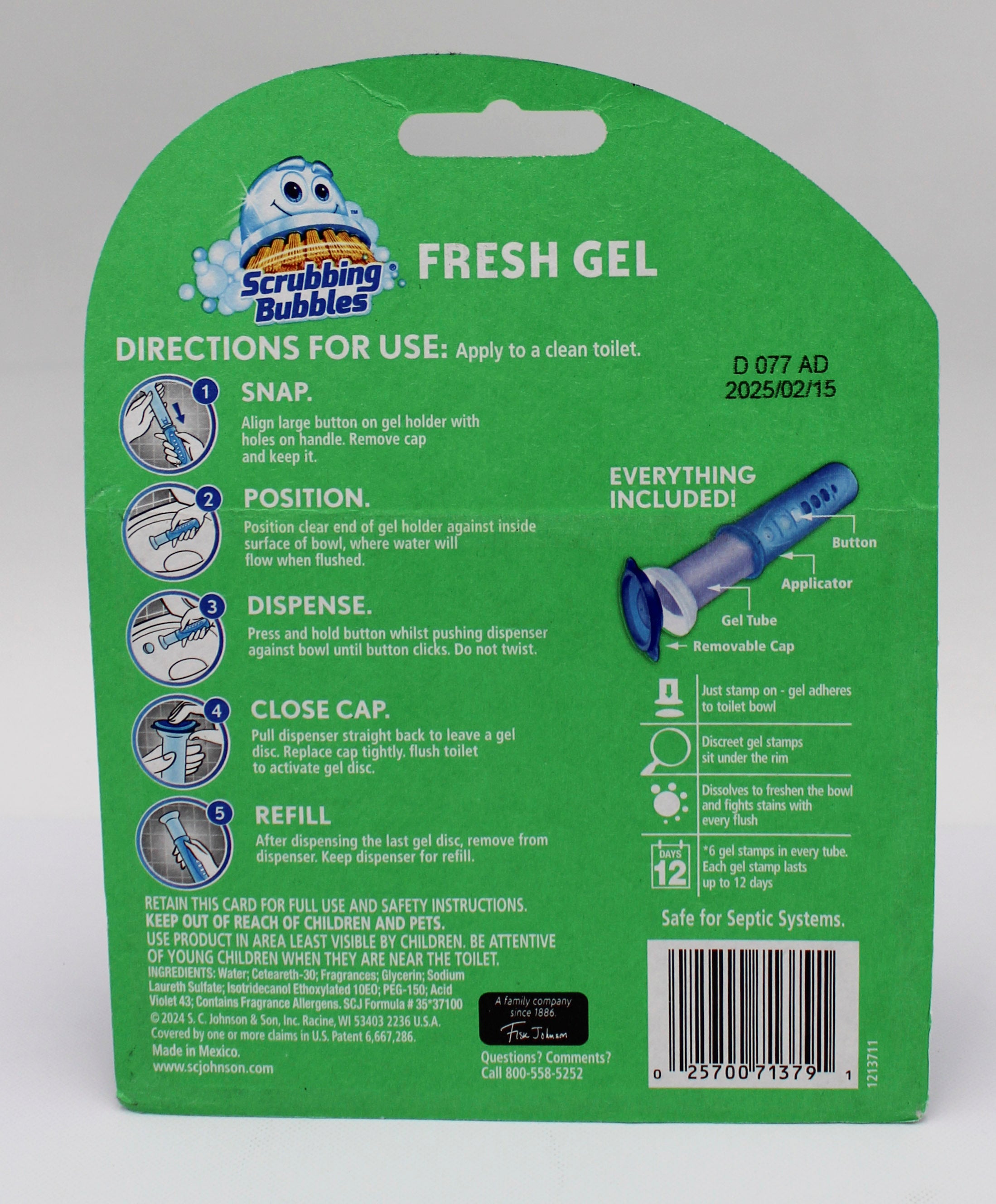 SP SCRUBBING BUBBLES TOILET CLEANING STAMP 1 DISPENSER W/6 STAMPS 1.34oz LAVENDER