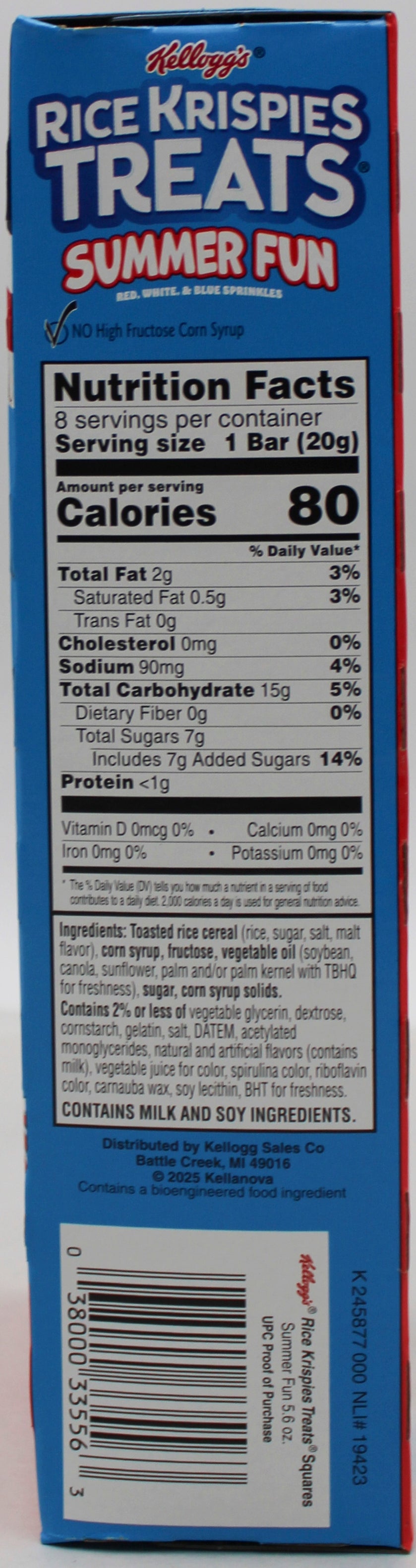 RICE KRISPIES TREATS ORIGINAL BARS W/ SPRINKLES 8CT 5.6 Oz BB 02/08/27 NI