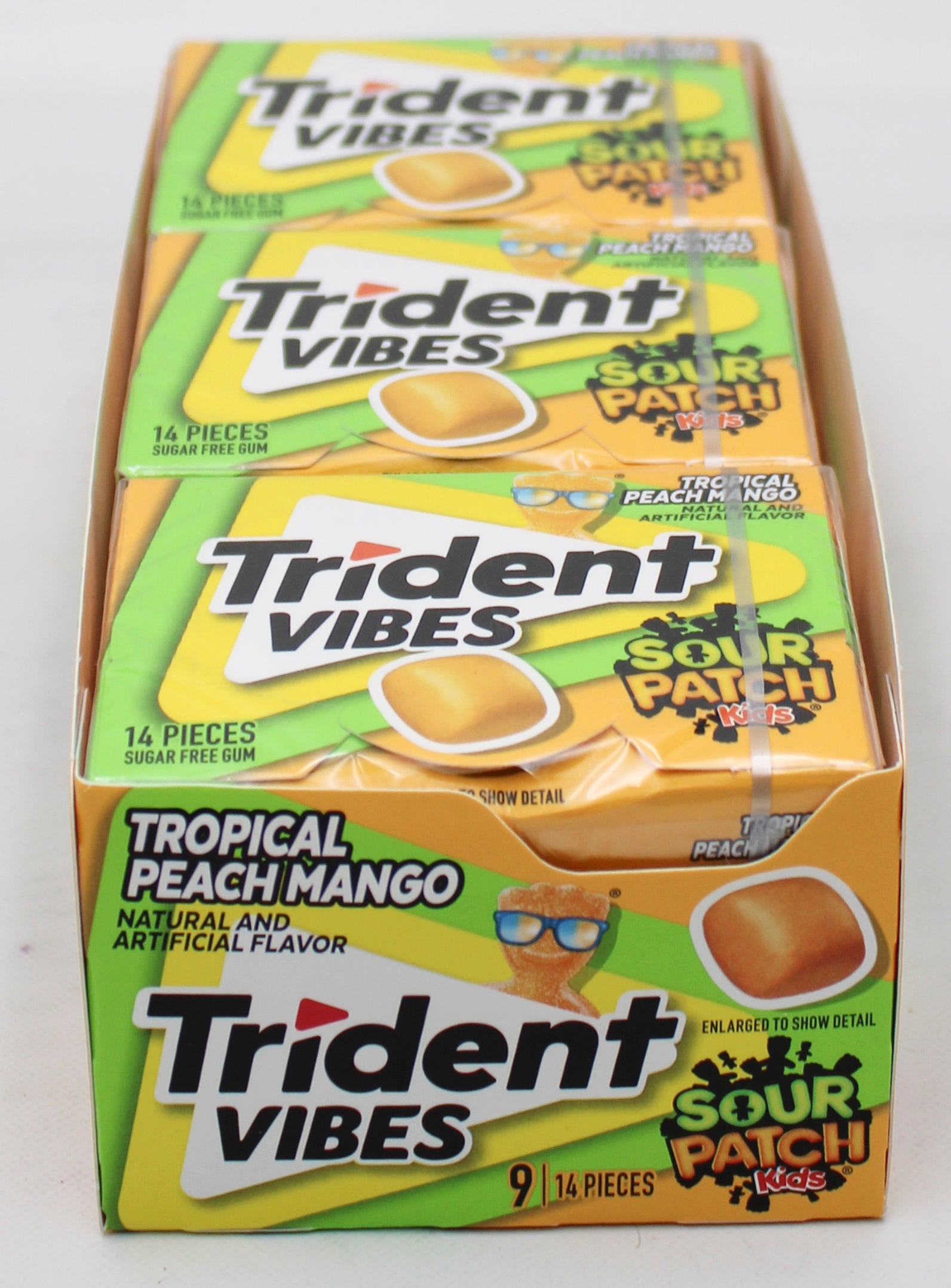 TRIDENT VIBES SOUR PATCH KIDS SUGAR-FREE CHEWING GUM, TROPICAL PEACH MANGO, 14-PIECE CLUTCH PACK BB 5/20/27 NI