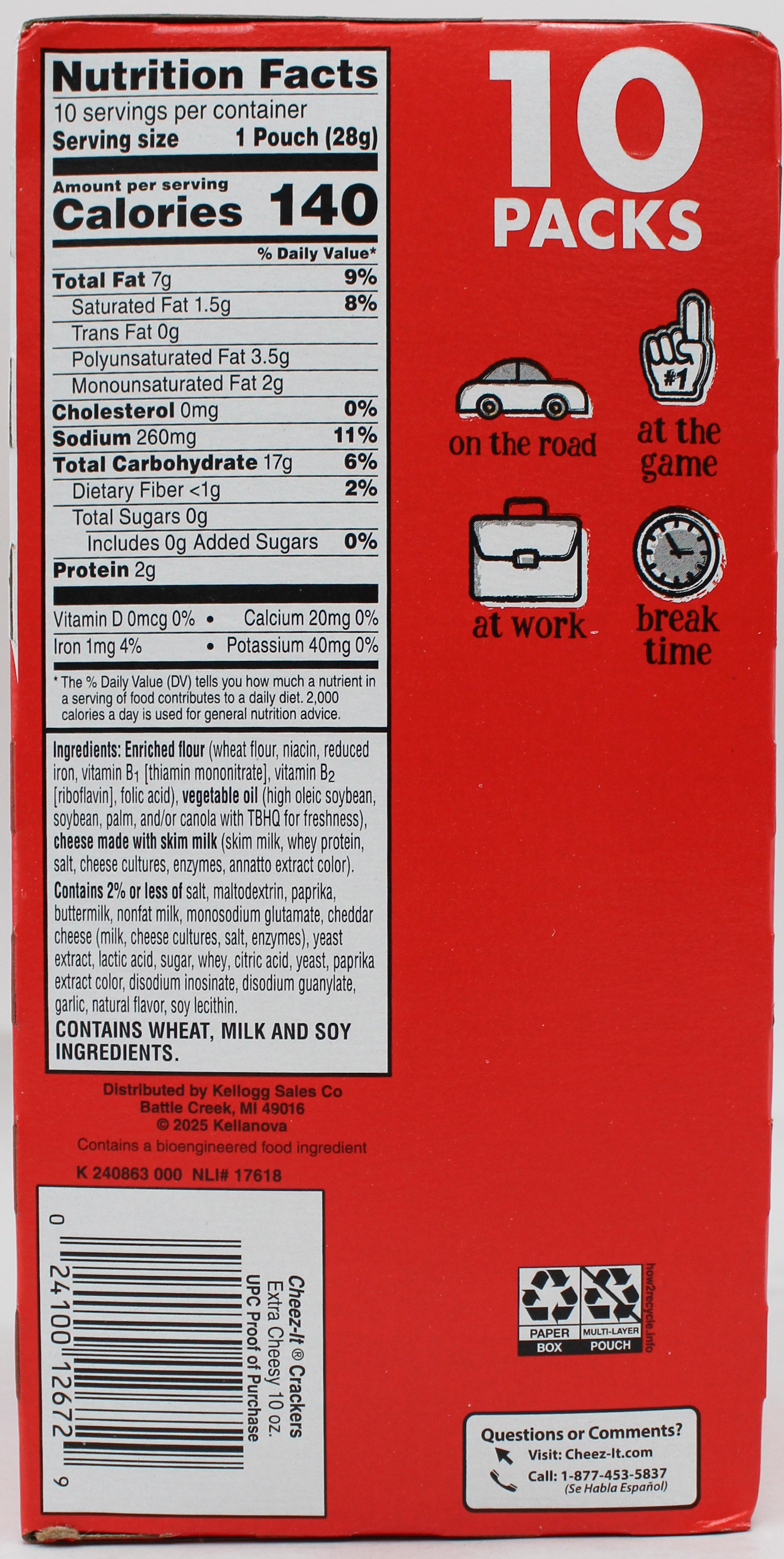 CHEEZ-IT EXTRA CHEESY CRACKERS 1 Oz 10ct CADDY NI BB 10/12/2026