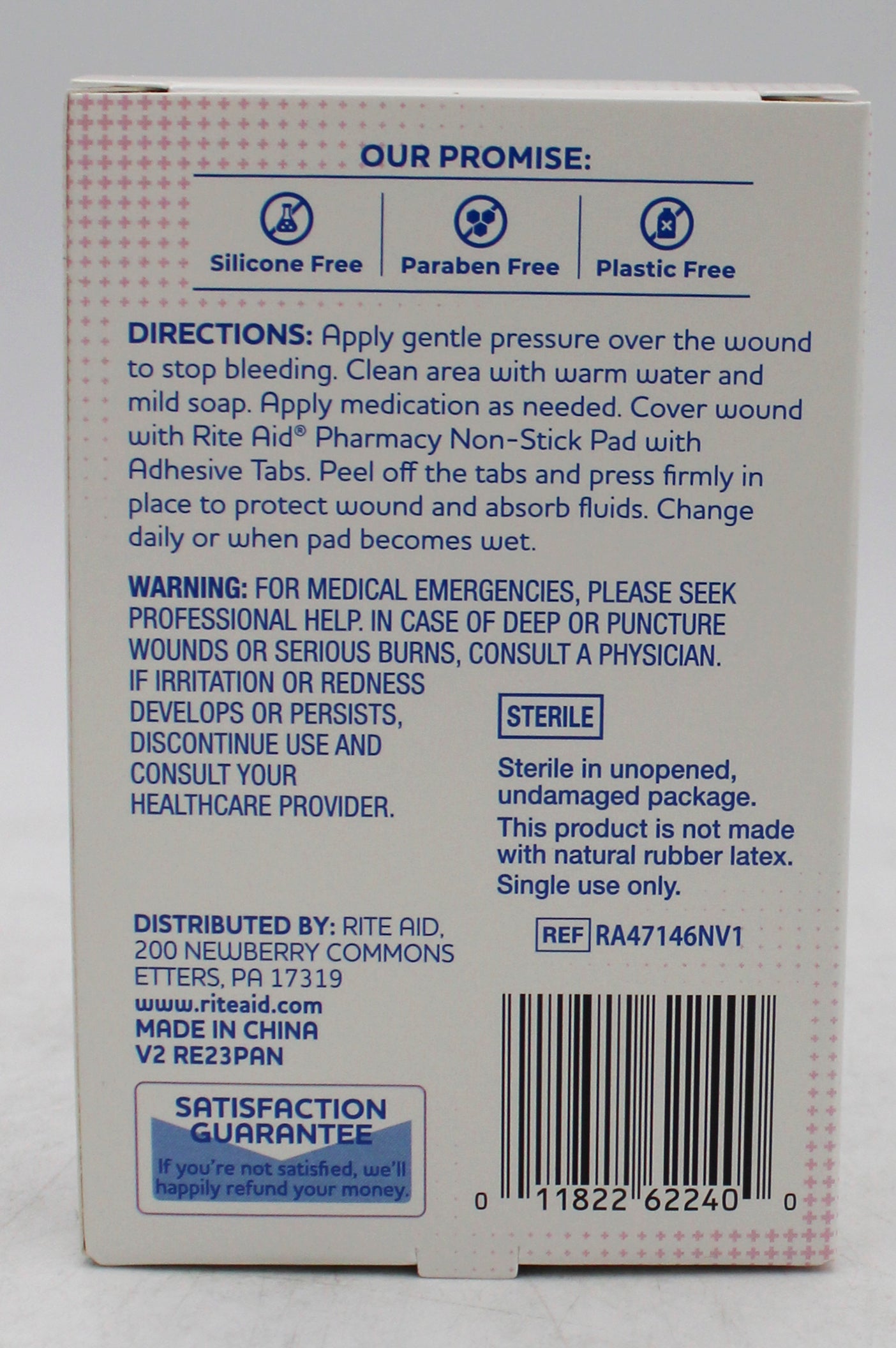 RITE AID 10ct NON-STICK PAD WITH ADHESIVE 2"X3"